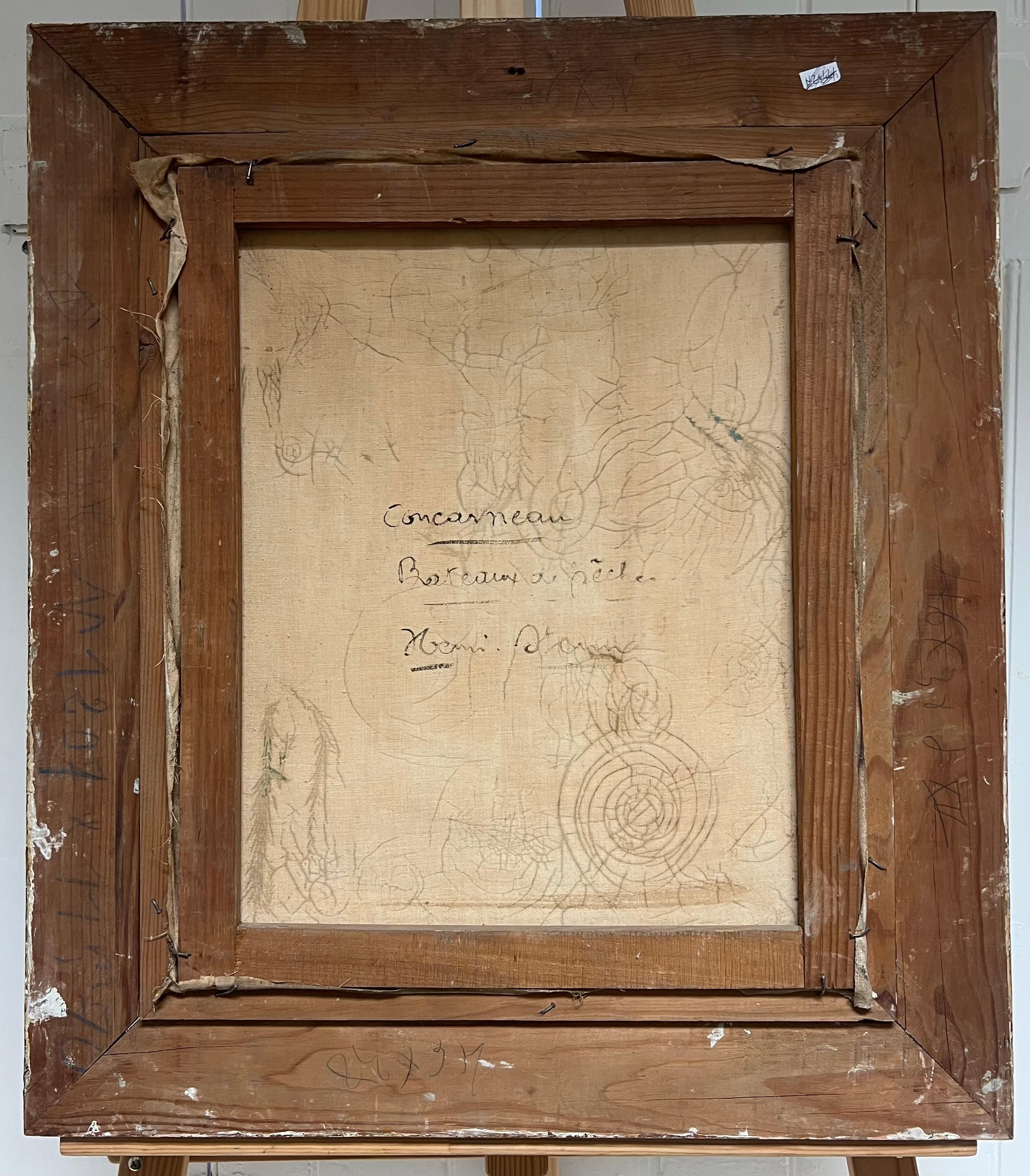 Puerto pesquero de Concarneau Mediados del siglo XX Pintura impresionista francesa firmada 7