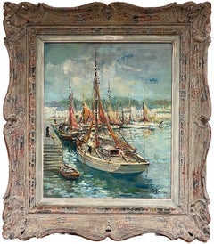 Concarneau Fishing Harbour Mid 20th Century French Impressionist Signed Painting