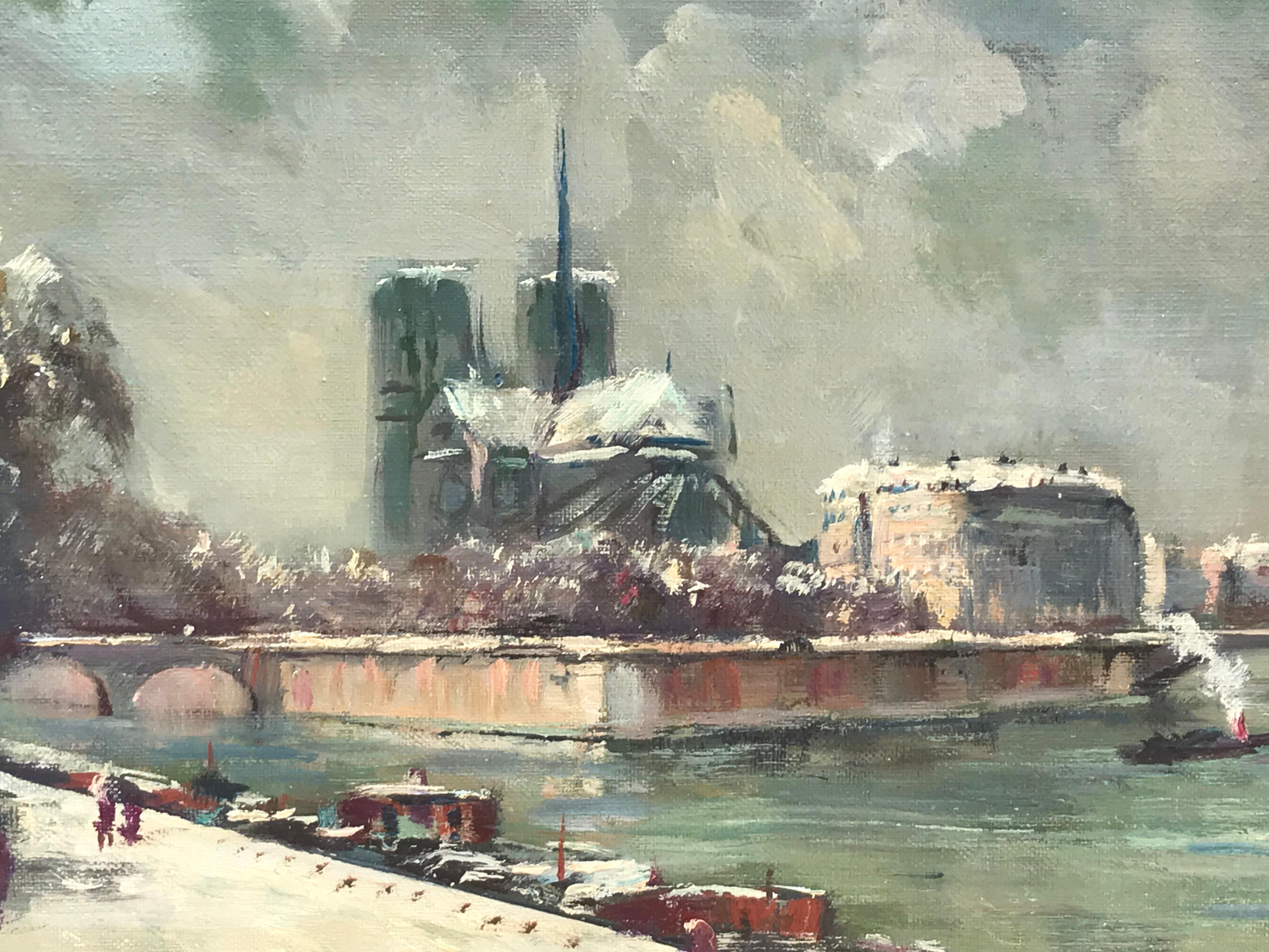 Notre Dame dans la Neige (Notre Dame im Schnee) (Post-Impressionismus), Painting, von Henri Stenn