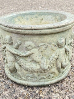 Henri Studio Concrete Cement Small Round Classical Cherub Garden Planter Pot