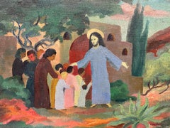 1930's French Fauvist Signed Oil - Christ with Gathering of Children & Figures