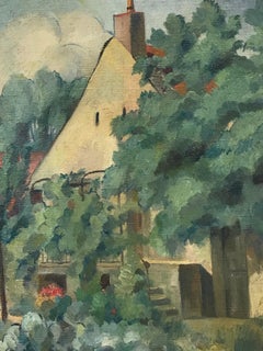 Fine French Post-Impressionist Signed Oil Provencal Country Cottage in Garden