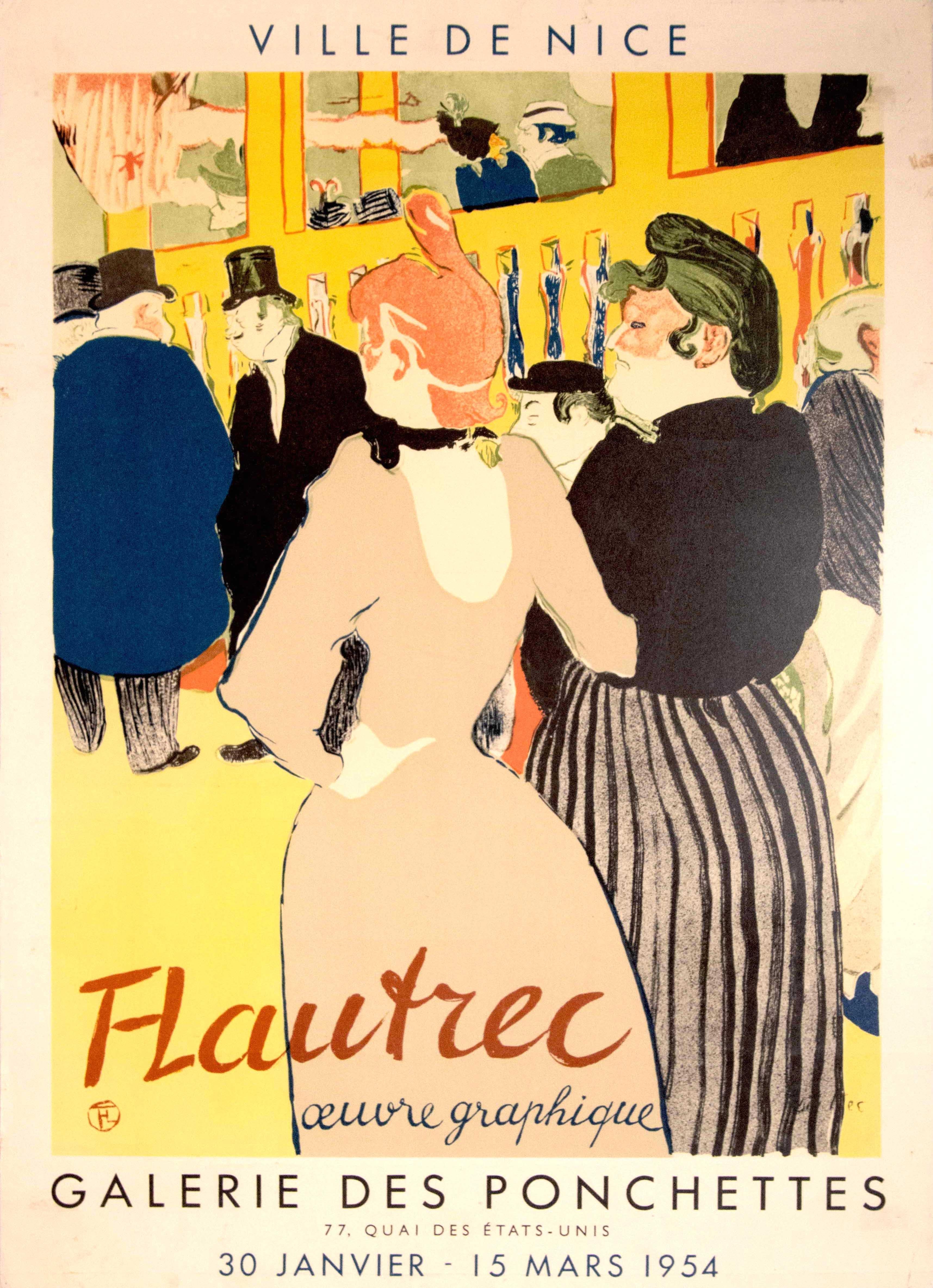 Print Henri de Toulouse-Lautrec - Affiche vintage d'origine Toulouse Lautrec Exposition Nice Moulin Rouge La Goulue