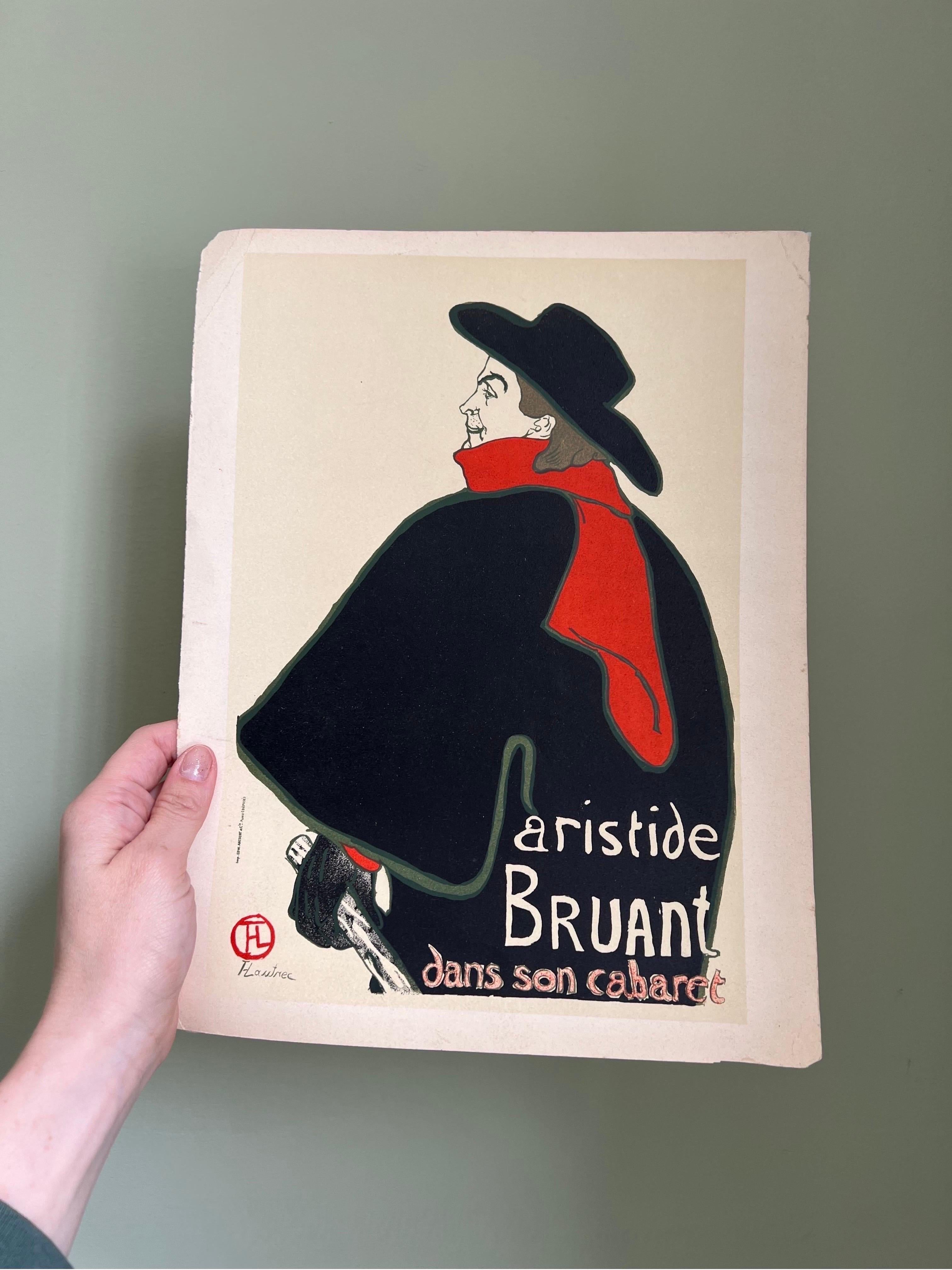 Henri Toulouse Lautrec’s Aristide Bruant Dans Son Cabaret Vintage Print In Fair Condition In Brooklyn, NY