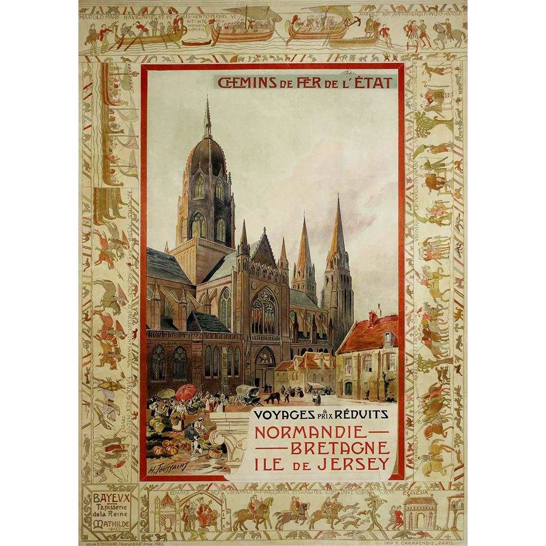 1900 lithografisches Plakat von Henri Toussaint - Normandie Bretagne Ile de Jersey