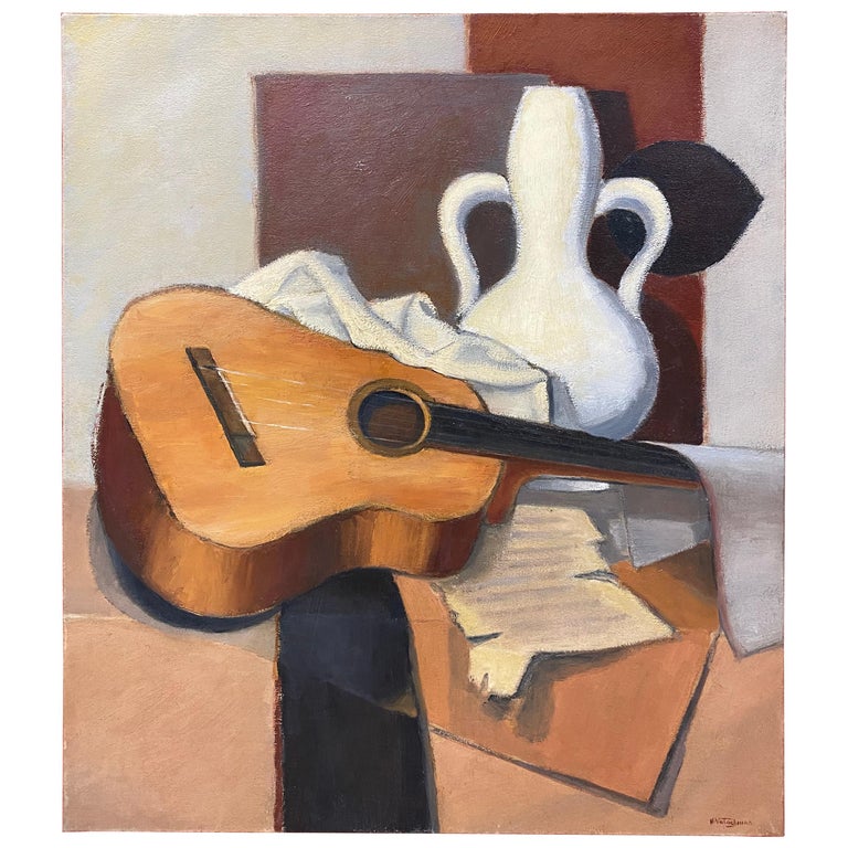 Henri Valachman "Guitare mon amie" Oil on Canvas For Sale at 1stDibs