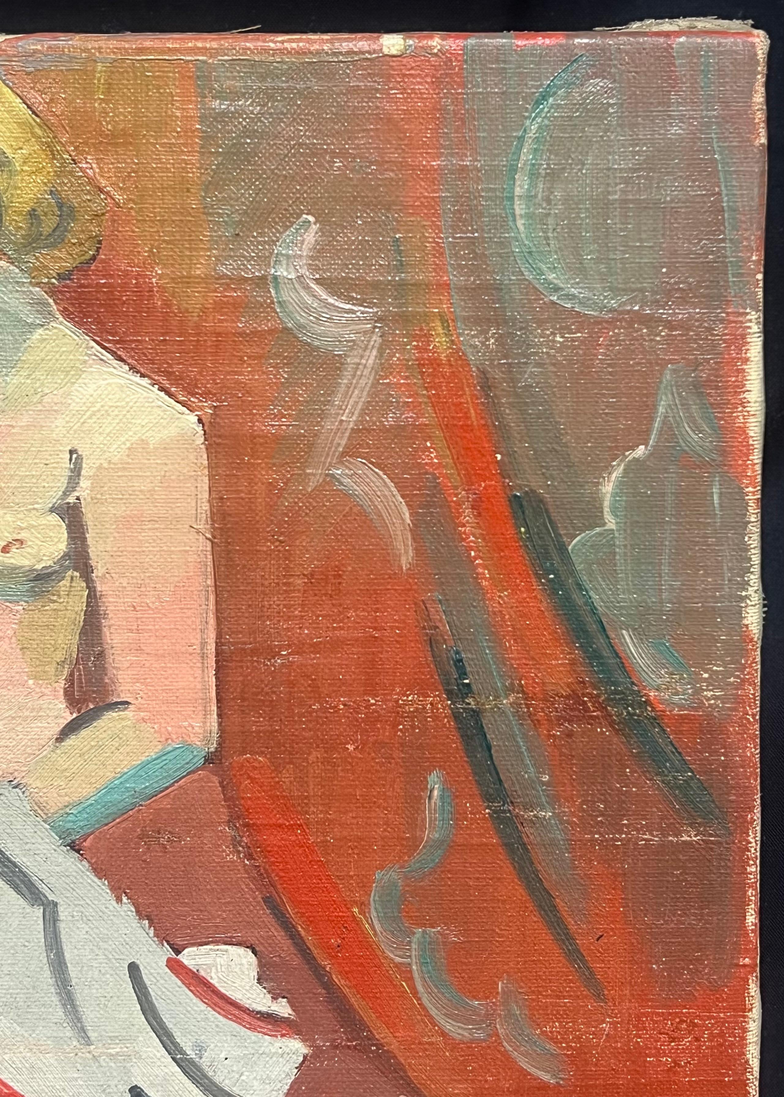 Nudo cubista francese del 1930 firmato ad olio Signora Vibrante Composizione geometrica - Painting Cubismo di Henri Van Der Beck