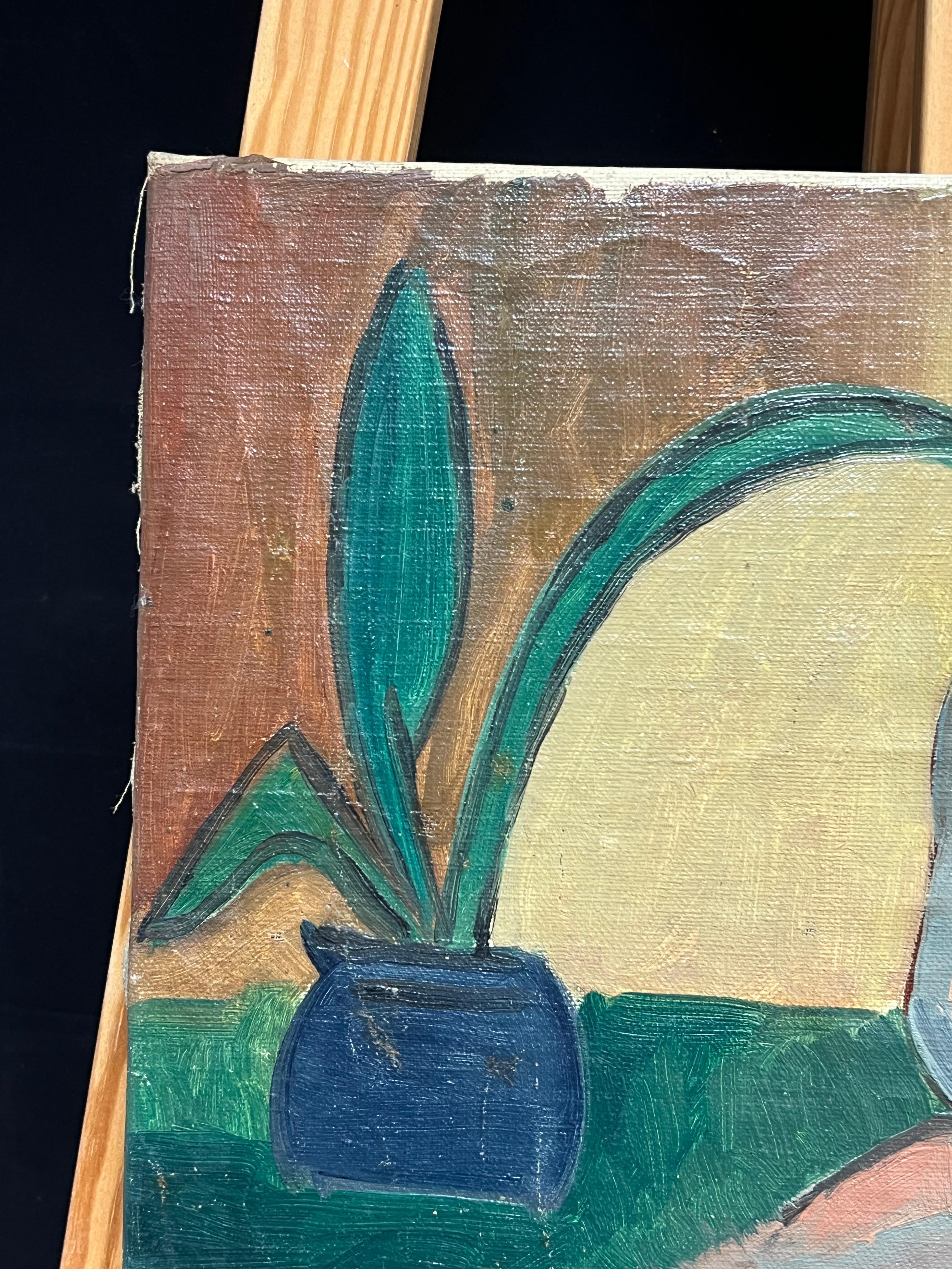 1930's Desnudo Cubista Francés Firmado Óleo Dama Vibrante Composición Geométrica en venta 2