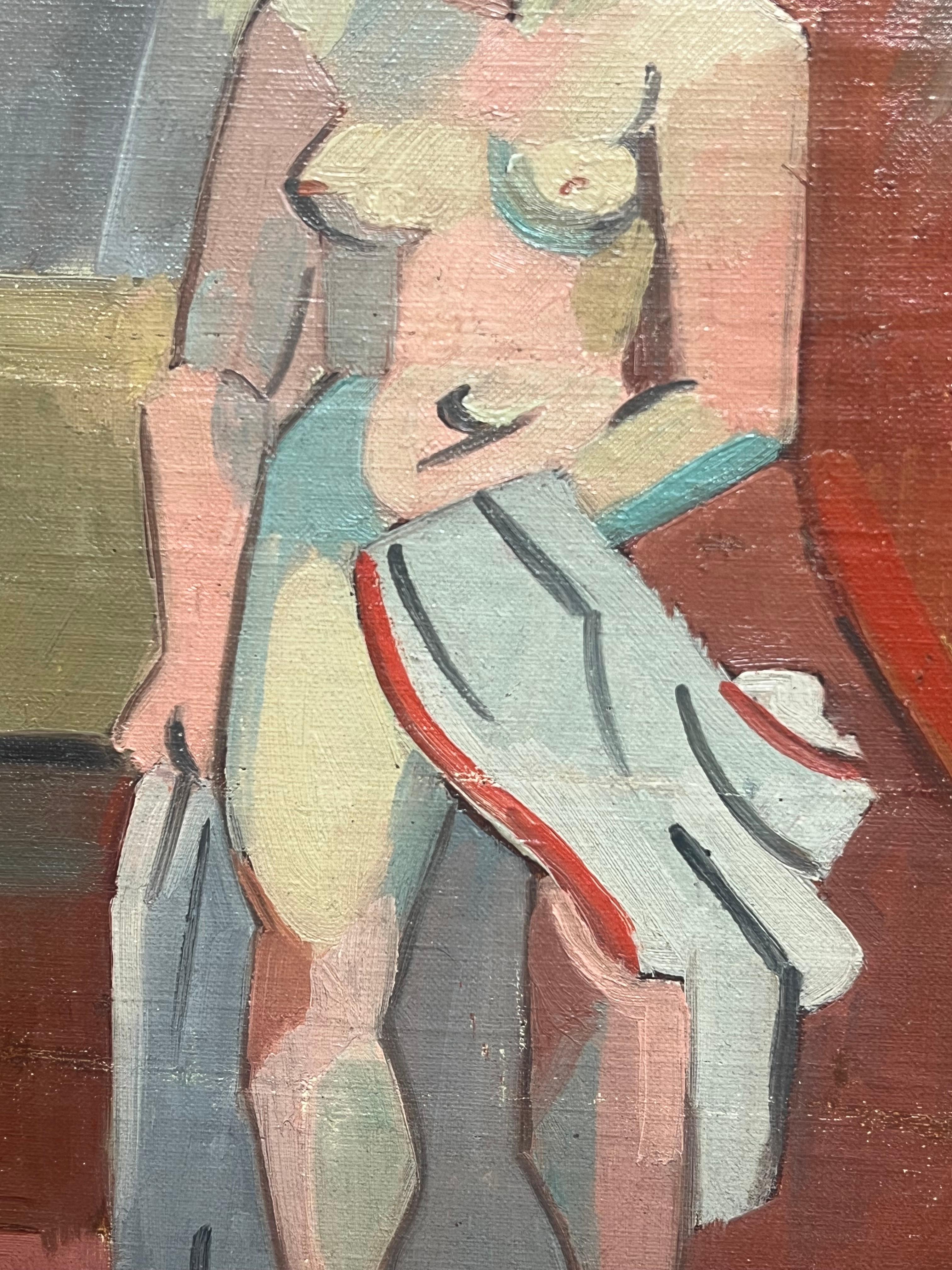 Nudo cubista francese del 1930 firmato ad olio Signora Vibrante Composizione geometrica in vendita 1