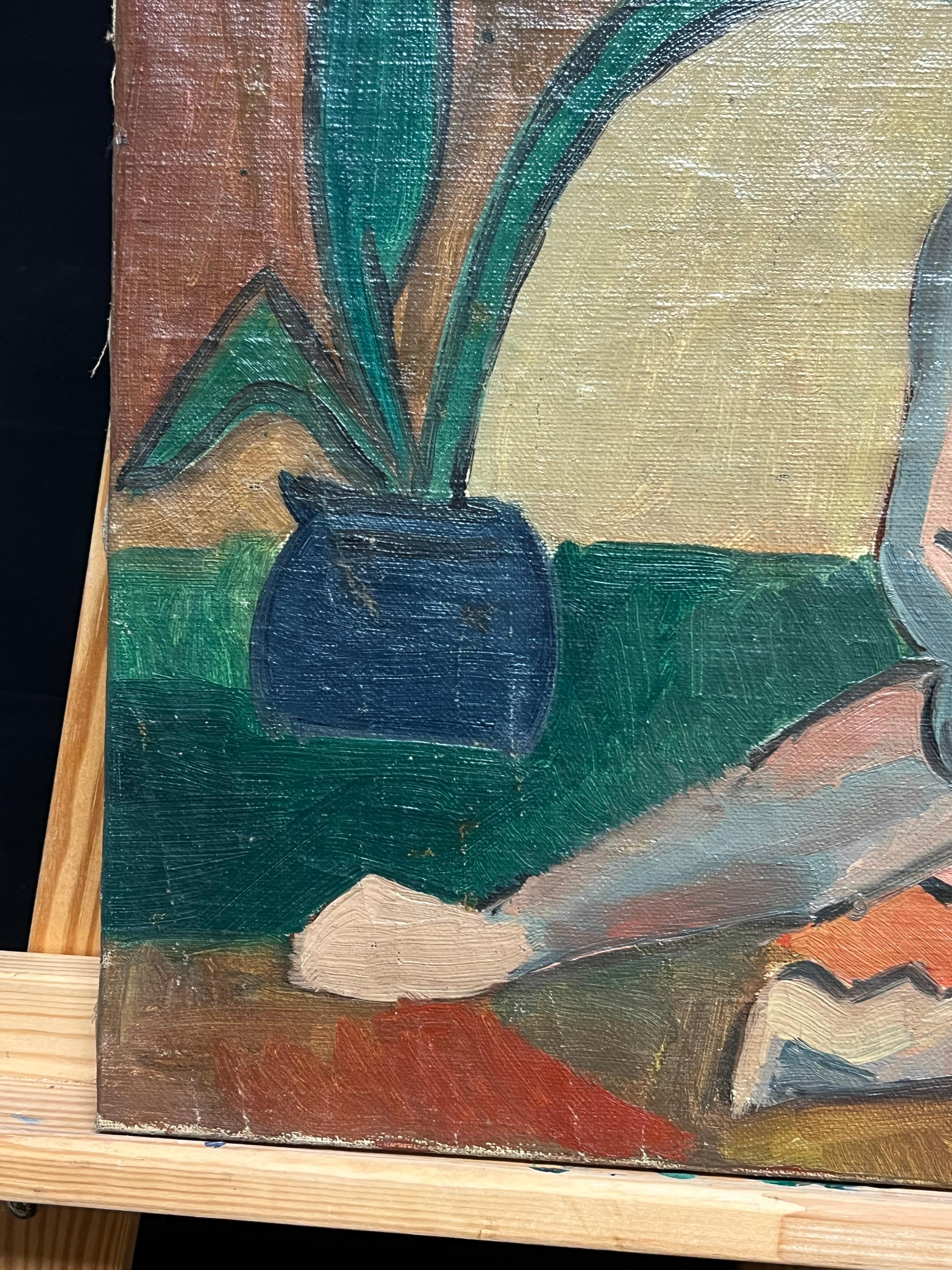 1930's Desnudo Cubista Francés Firmado Óleo Dama Vibrante Composición Geométrica en venta 3