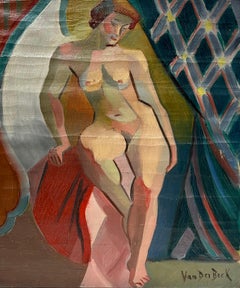 1930's French Cubist Signed Oil Nude Lady