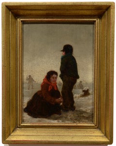 Le combat des boules de neige, 19e siècle, Belgique, réalisme, figuratif, enfants, hiver