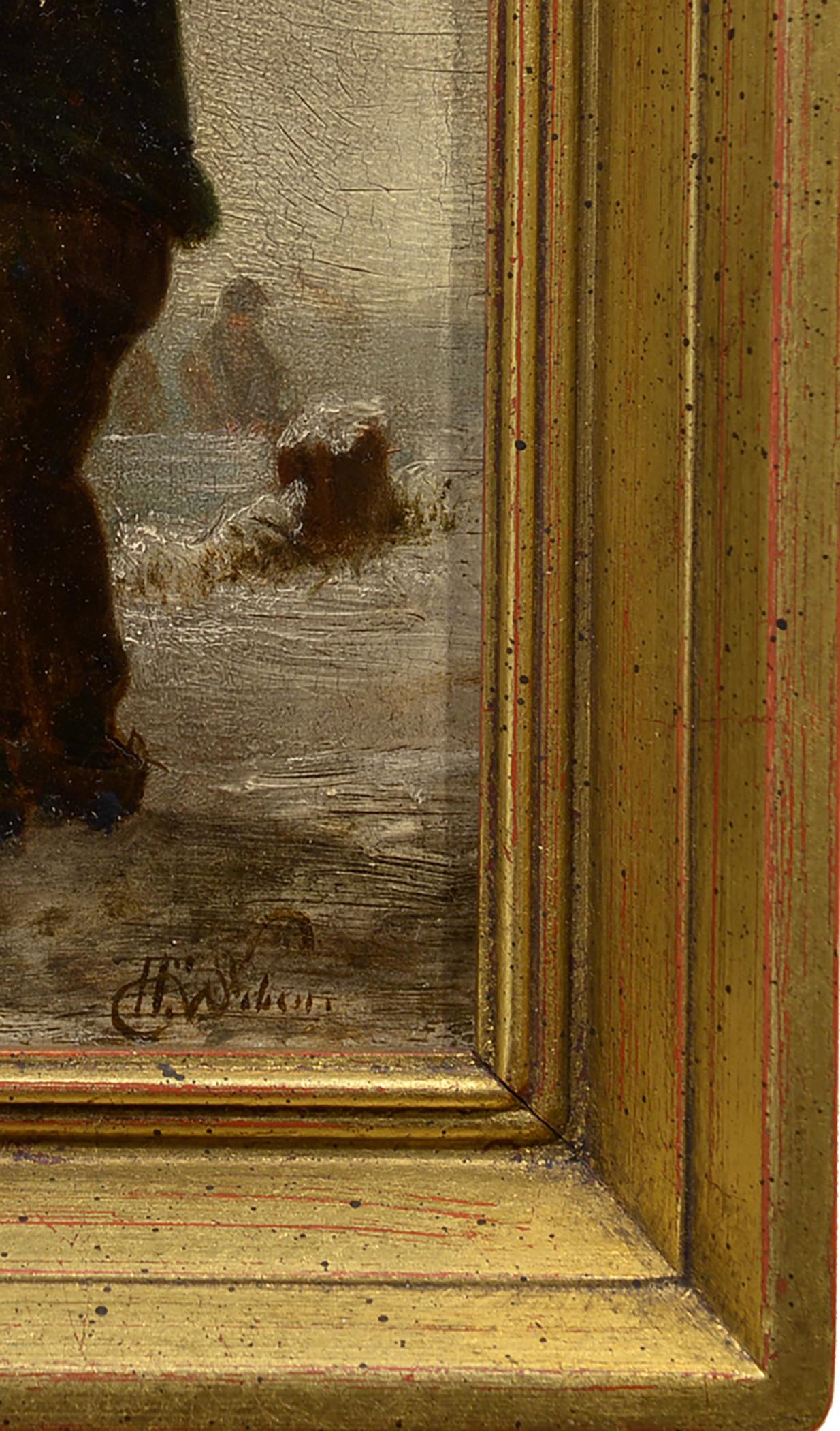 Lotta a palle di neve, XIX secolo, Belgio, Realismo, Figurale, Bambini, Inverno in vendita 2