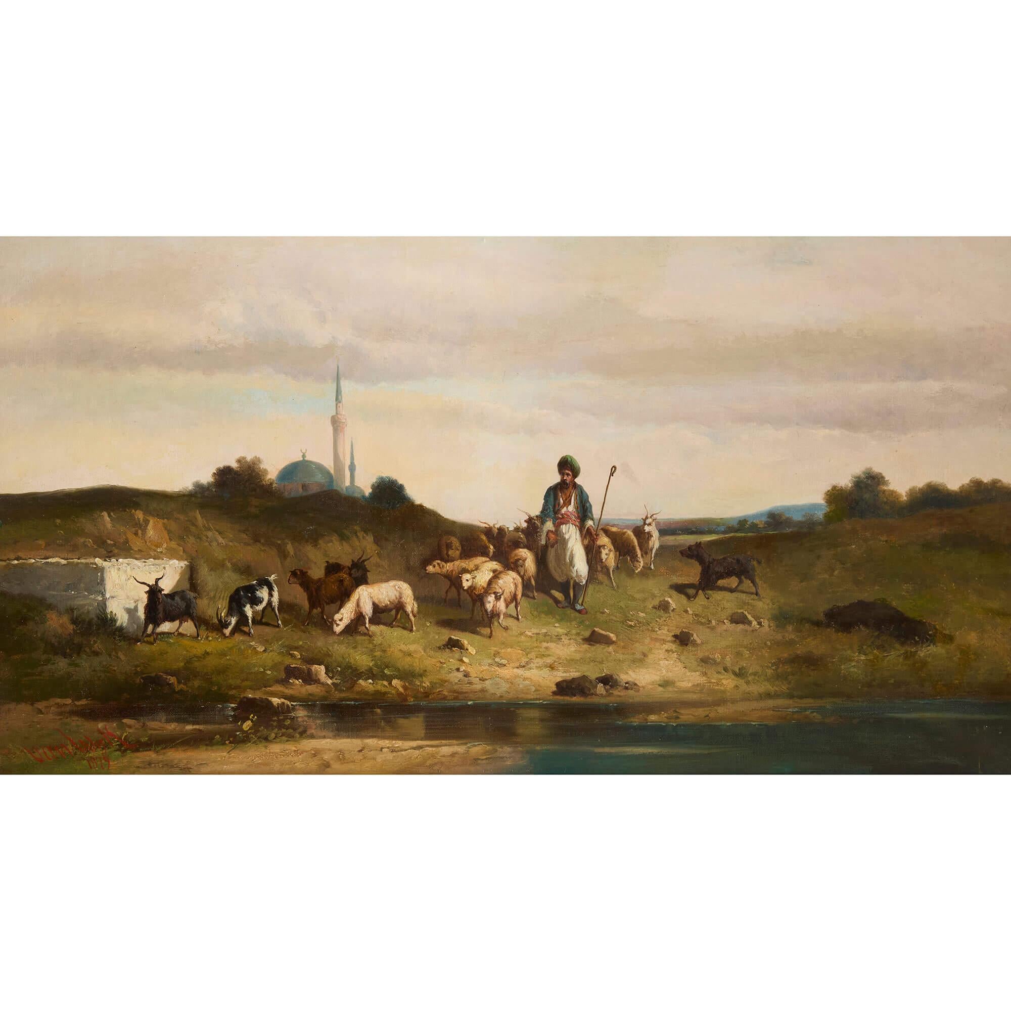 Set of Four Orientalist Landscape Paintings by van Wijk  For Sale 3
