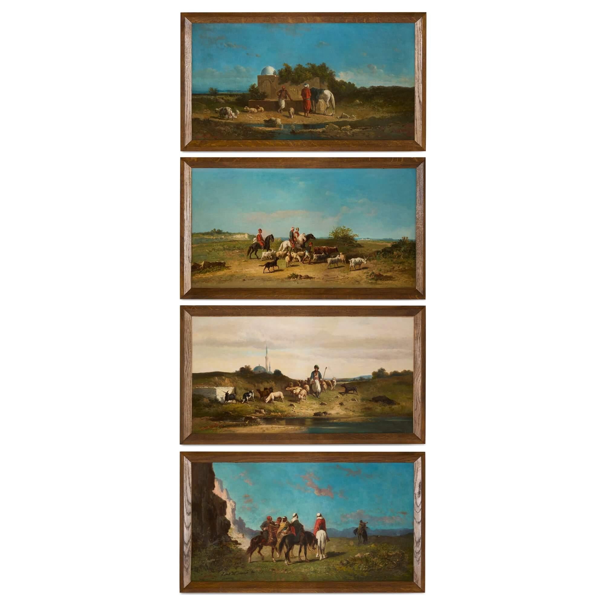 Henri van Wijk Figurative Painting - Set of Four Orientalist Landscape Paintings by van Wijk 