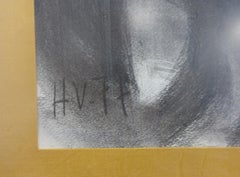 Henri Van Wynsberghe « port de menton, bateaux quai », dessin au fusain, 1977