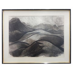 Henri Van Wynsberghe "Vallon", dessin au fusain monogrammé et daté de 79.