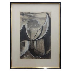 Henri Van Wynsberghe, « Village du Lot », dessin au fusain et à la craie