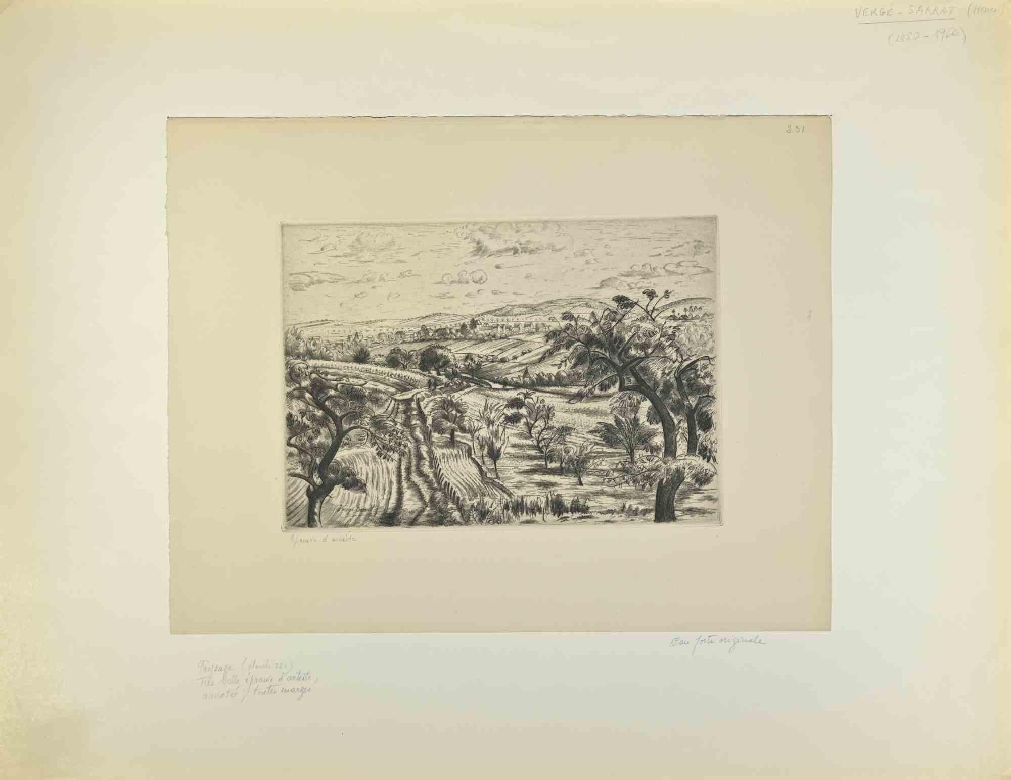 Landschaft – Radierung von Henri Verget-Sarrat – Mitte des 20. Jahrhunderts