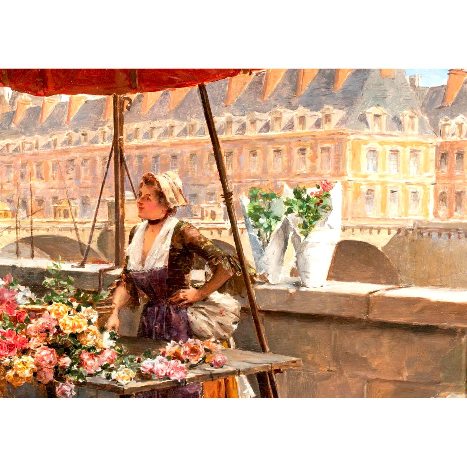 Français Huile sur panneau « Le vendeur de fleurs », Henri Victor Lesur en vente