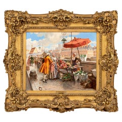 Antique Henri Victor Lesur Oil on Panel "The Flower Seller"