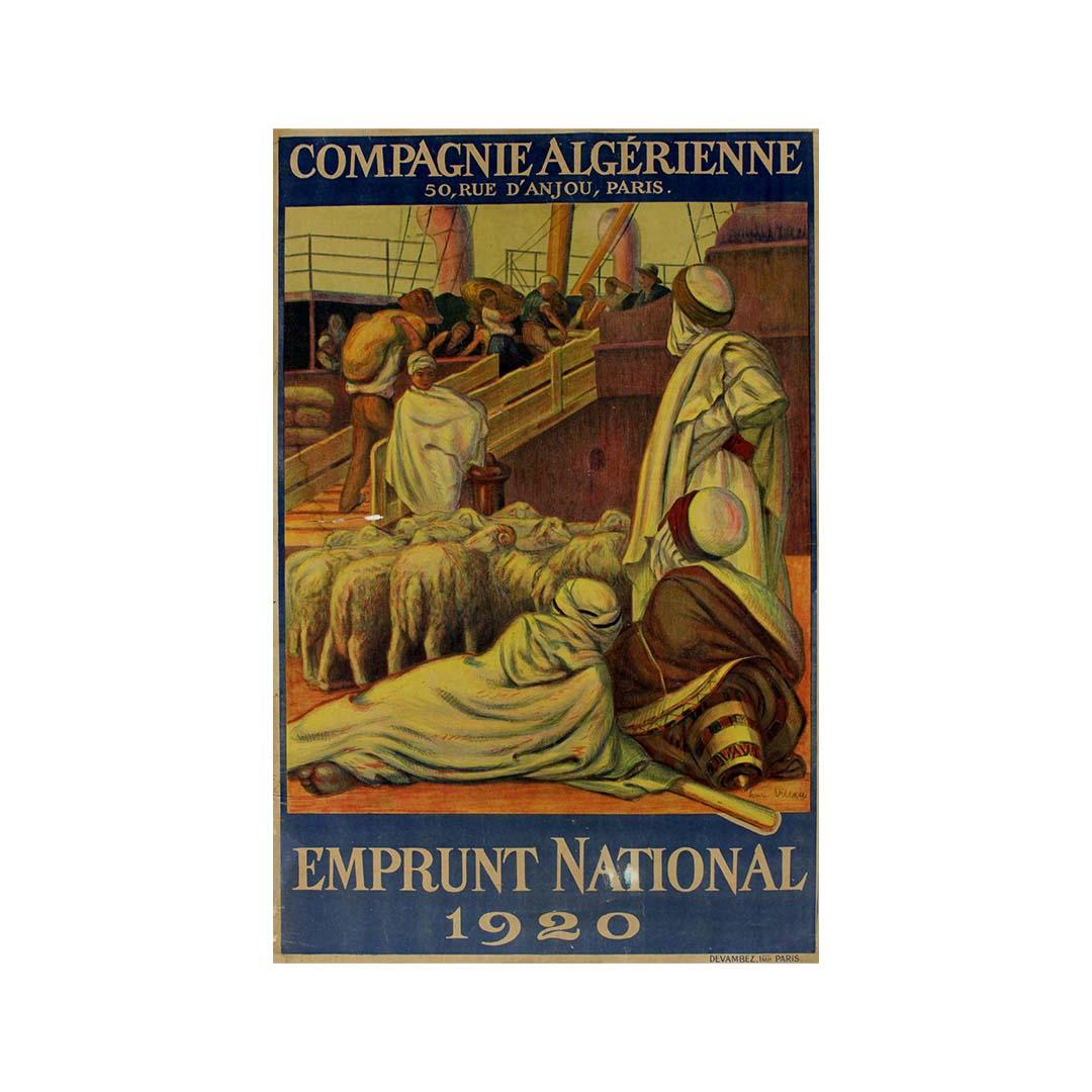 1920 Original Poster by Henri Villain - Compagnie Algérienne Emprunt National For Sale 2