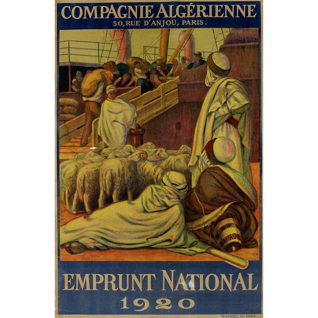 Das 1920 vom Künstler Henri Villain gestaltete Plakat der Compagnie Algérienne Emprunt National bietet einen fesselnden Einblick in die Finanzgeschichte der damaligen Zeit. Der 1885 geborene Villain war ein bedeutender französischer Grafiker, der