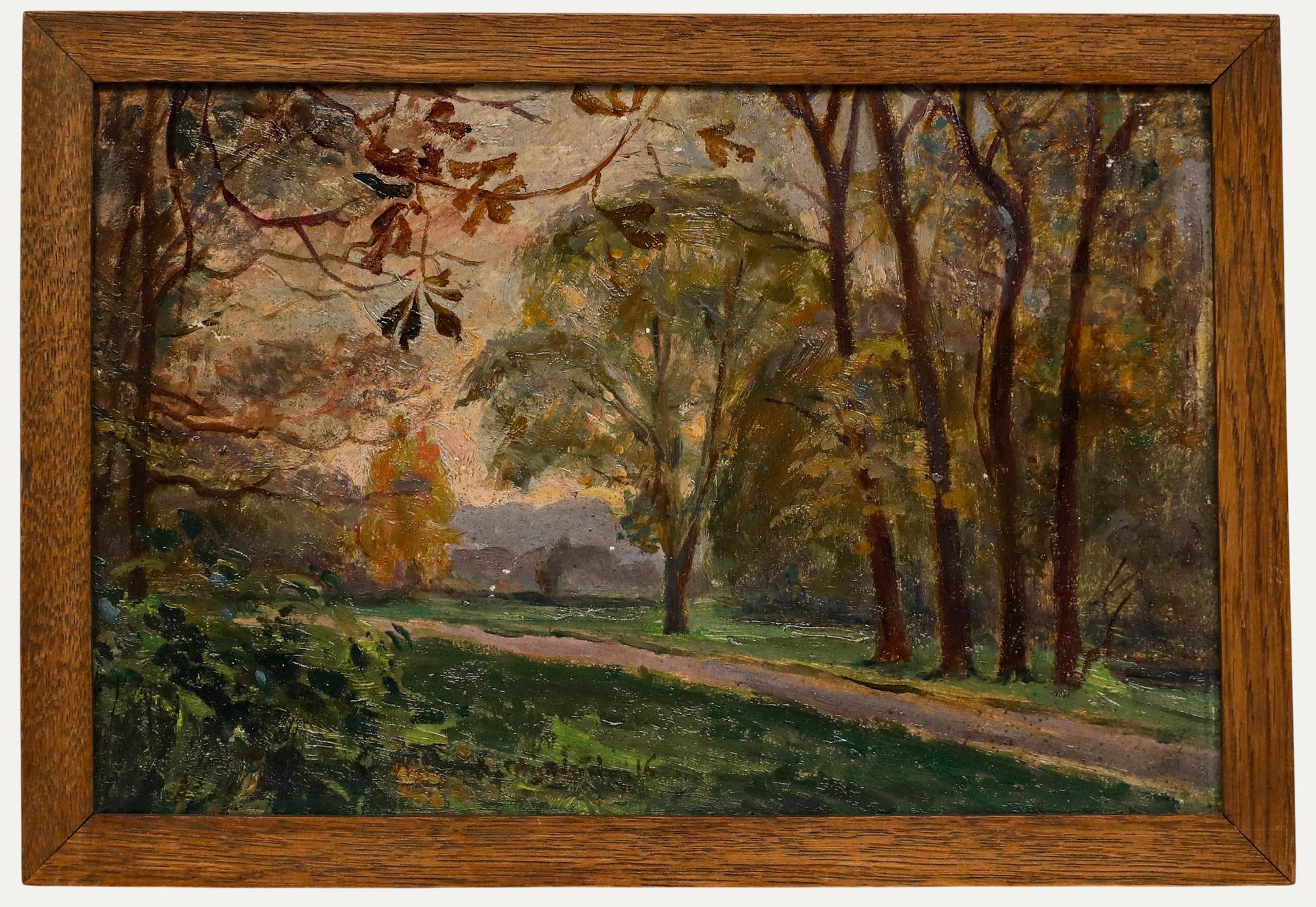 Une étude douce du parc par l'artiste français Henri Vincent-Anglade (1876-1956). En utilisant un pinceau sensible et impressionniste, Vincent capture efficacement la sérénité de la scène. Signé et daté en bas à droite. Présenté de manière élégante
