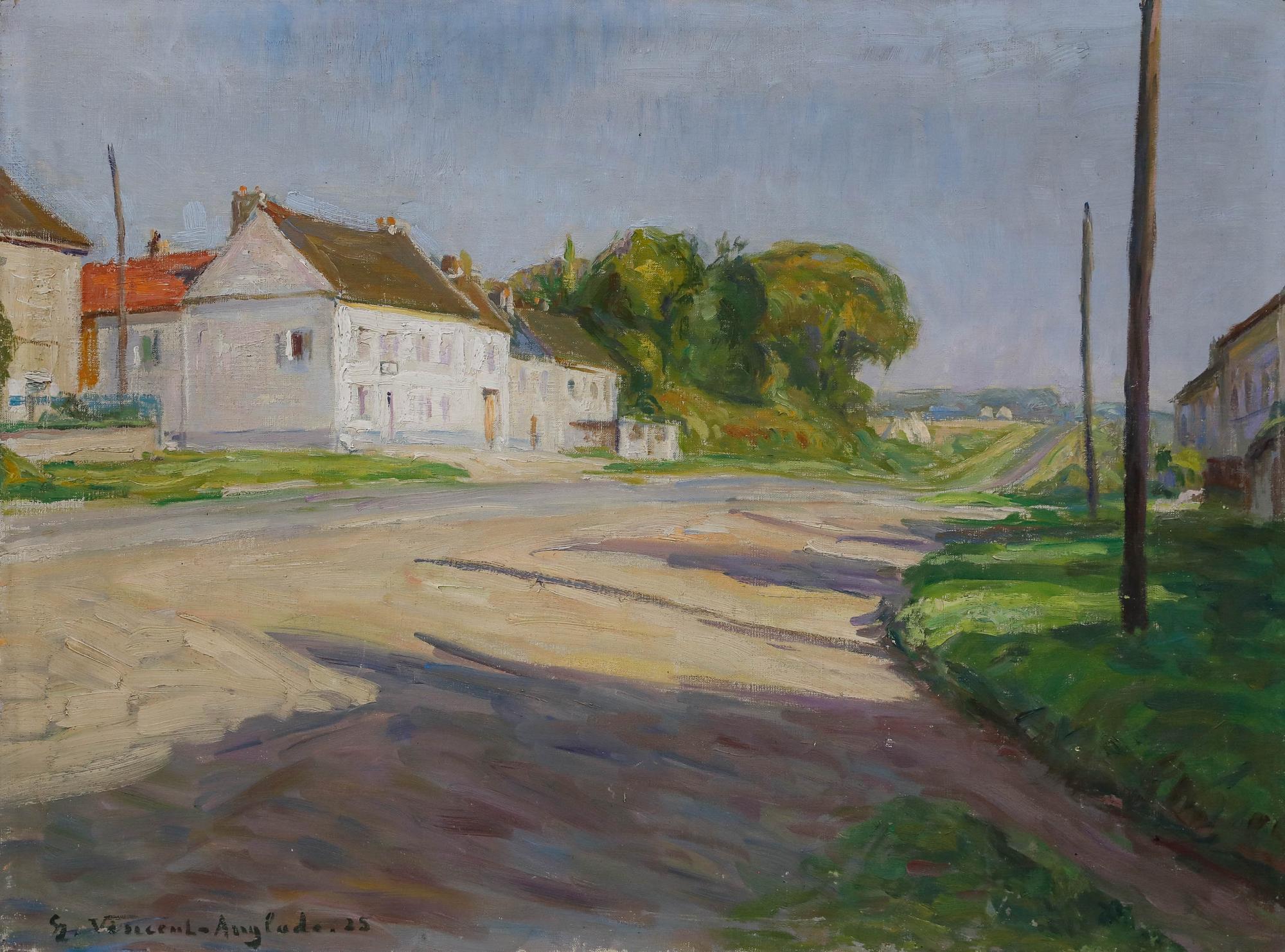 Henri Vincent-Anglade (1876-1956) - 1925 Olio, La strada del villaggio in vendita 1