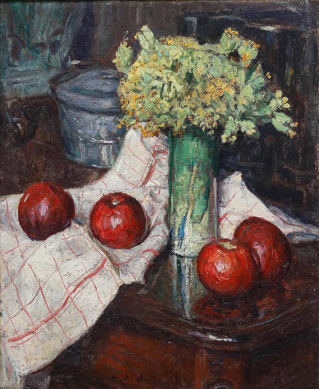 Henri Vincent-Anglade (1876-1956) - 1927 Oil, Still Life with Apples For Sale 1