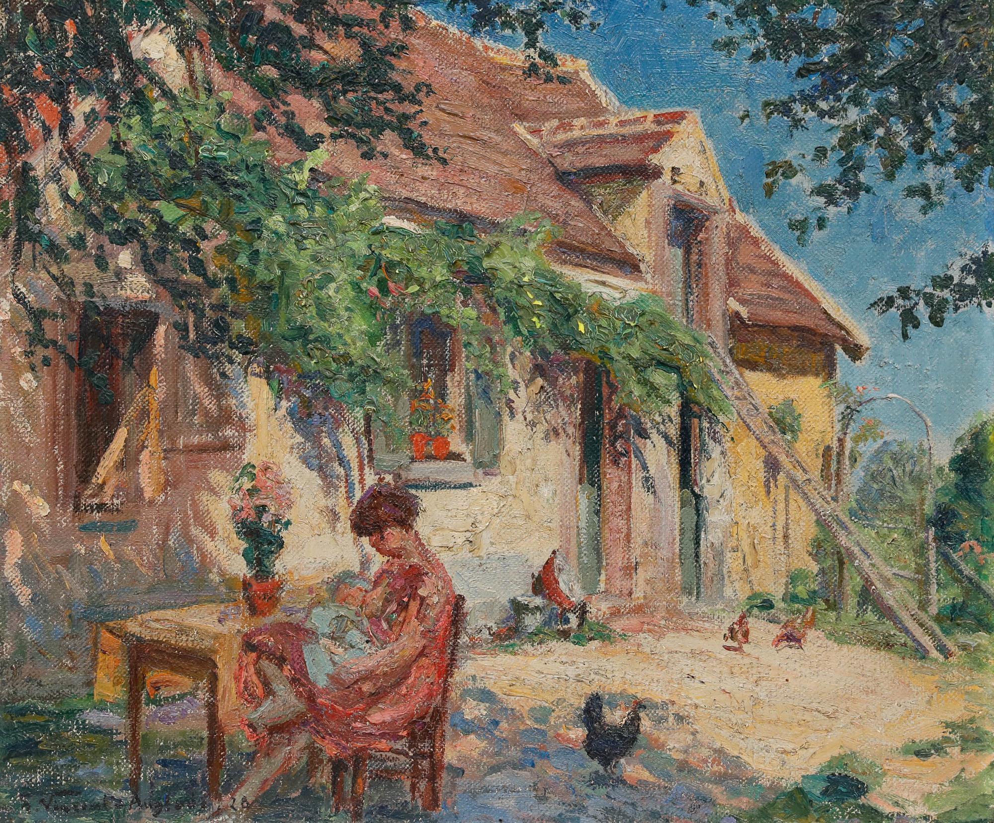 Henri Vincent-Anglade (1876-1956) - 1928 Oil, French Farmyard in Summer For Sale 1