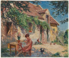 Henri Vincent-Anglade (1876-1956) - 1928 Oil, French Farmyard in Summer