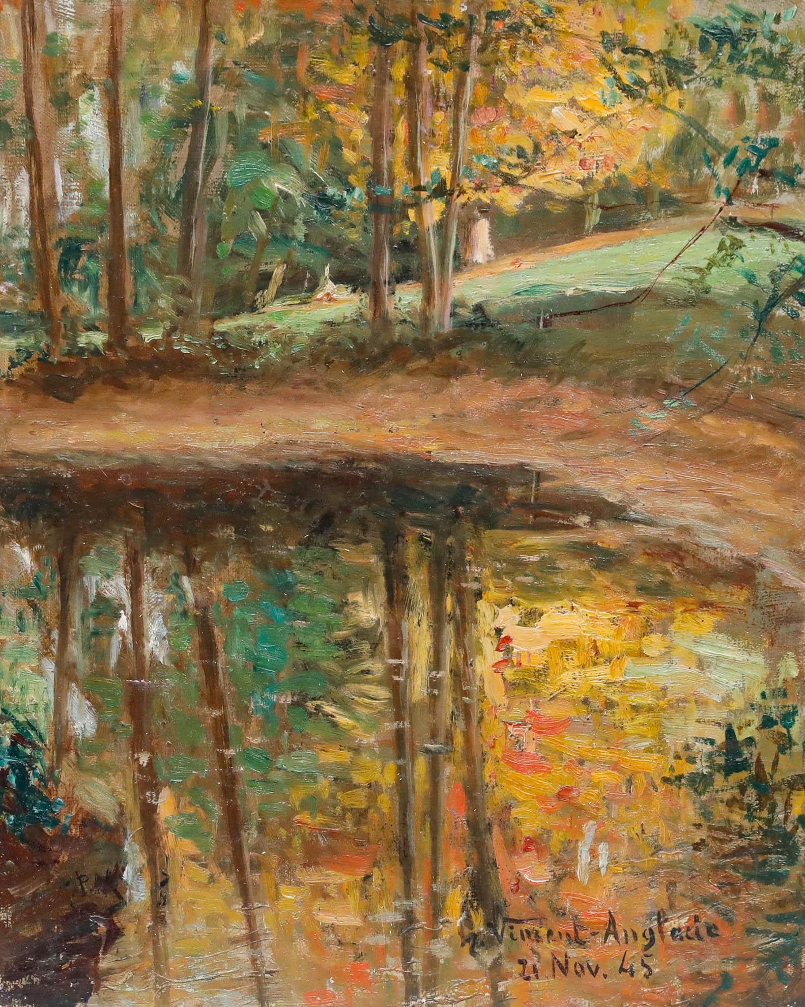 Henri Vincent-Anglade (1876-1956) - 1945 Öl, Herbstliche Spiegelungen im Angebot 1