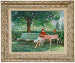 Henri Vincent-Anglade (1876-1956) - 1949 Oil, Sewing in the Garden