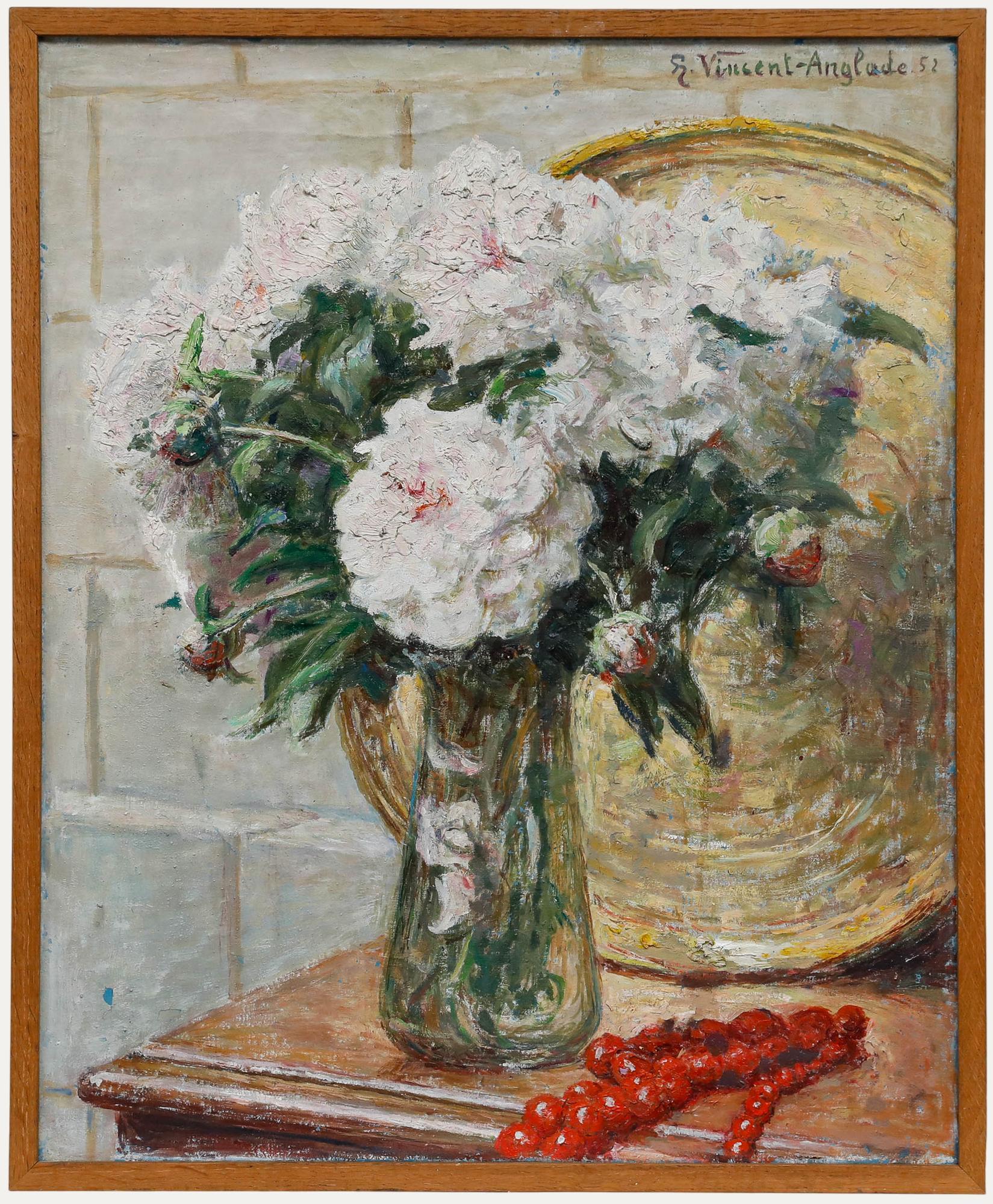 Henri Vincent-Anglade (1876-1956) - Gerahmtes Öl, Stilleben mit Pfingstrosen
