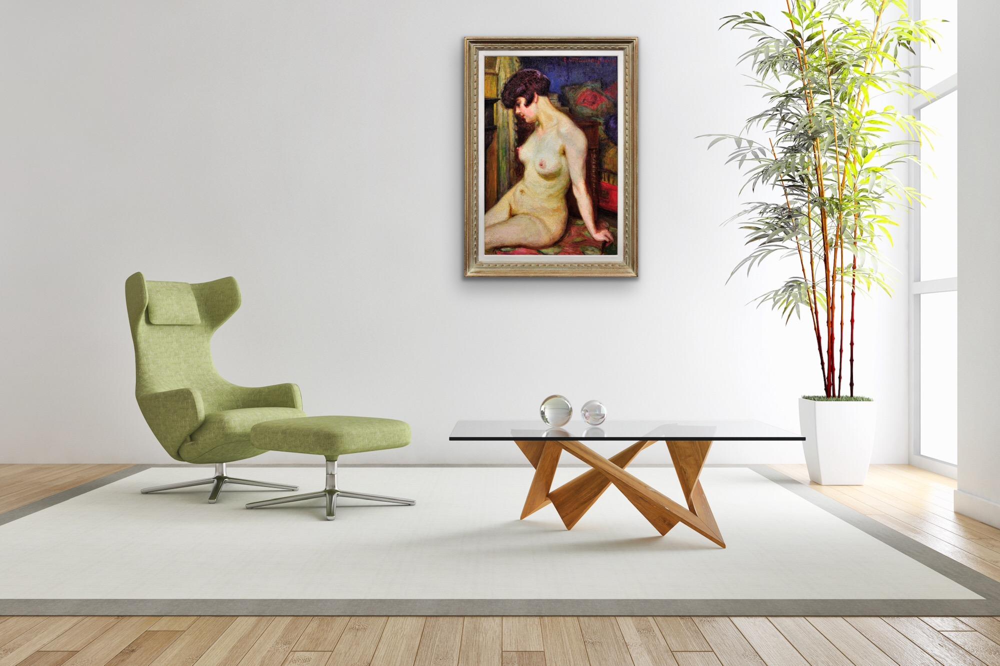 La Muse Framed 1937 French Post-Impressionist Oil Painting Of A Female Nude For Sale 7