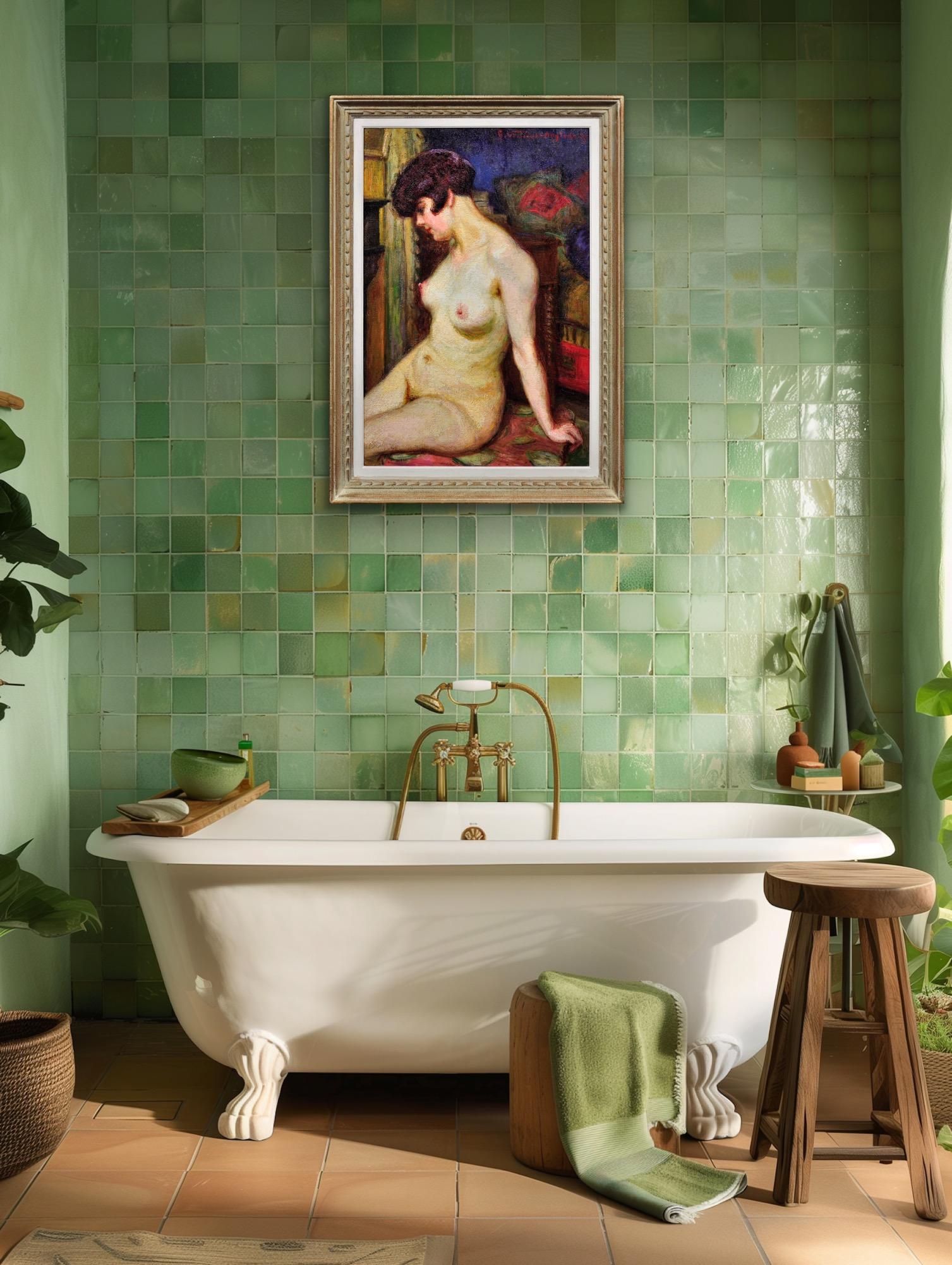 La Muse Framed 1937 French Post-Impressionist Oil Painting Of A Female Nude For Sale 11