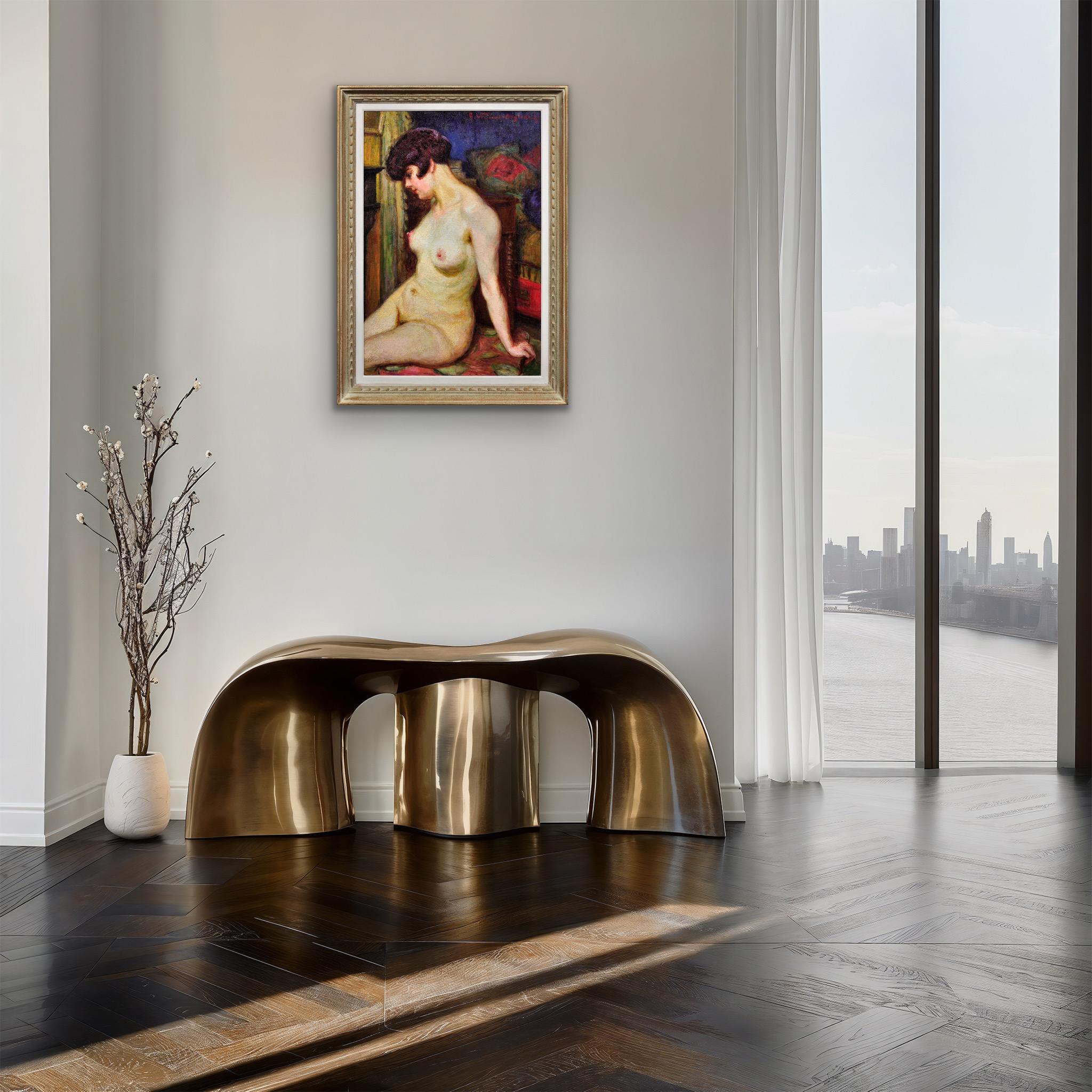 La Muse Framed 1937 French Post-Impressionist Oil Painting Of A Female Nude For Sale 12