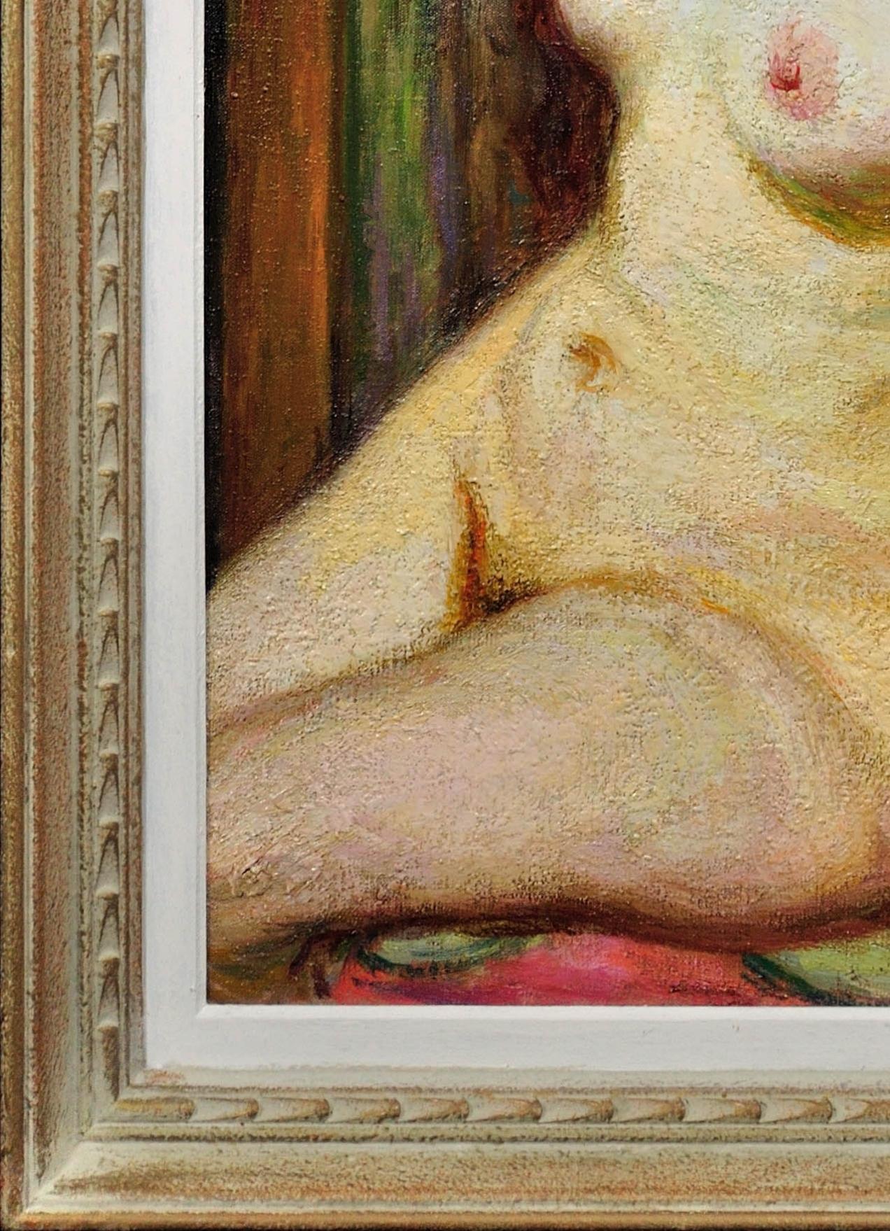 La Muse Framed 1937 French Post-Impressionist Oil Painting Of A Female Nude For Sale 13