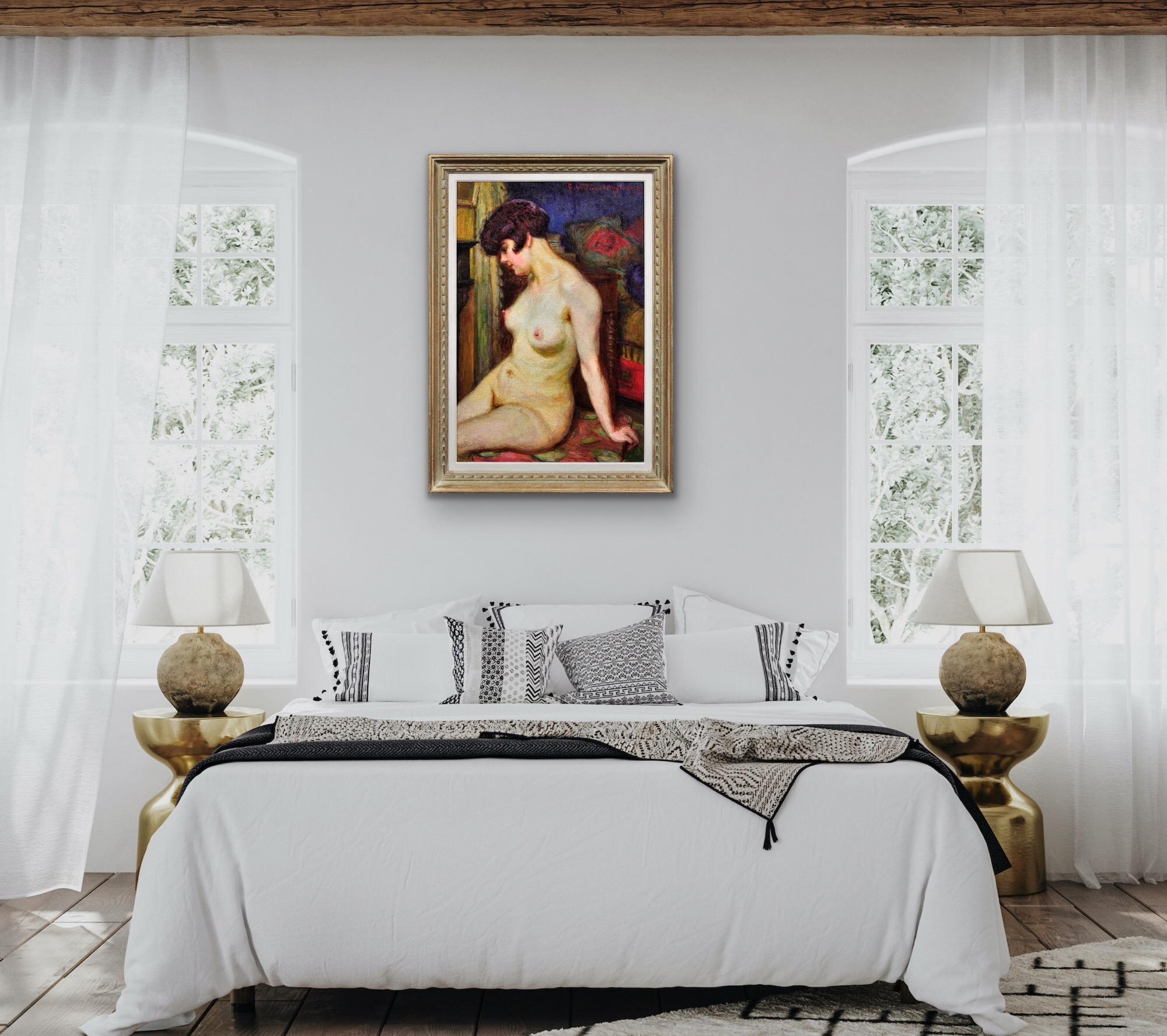 La Muse Framed 1937 French Post-Impressionist Oil Painting Of A Female Nude For Sale 3