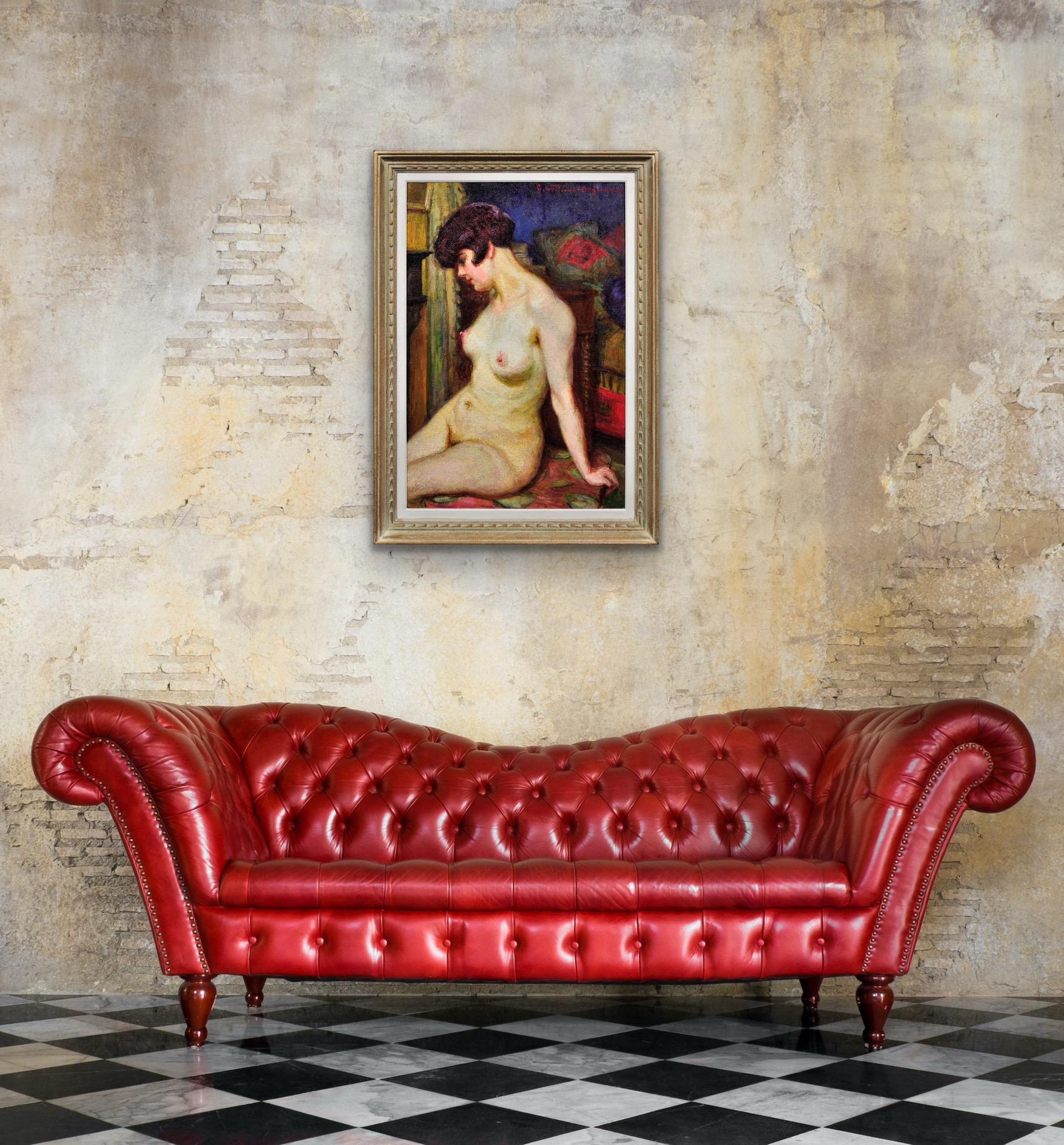La Muse Framed 1937 French Post-Impressionist Oil Painting Of A Female Nude For Sale 5