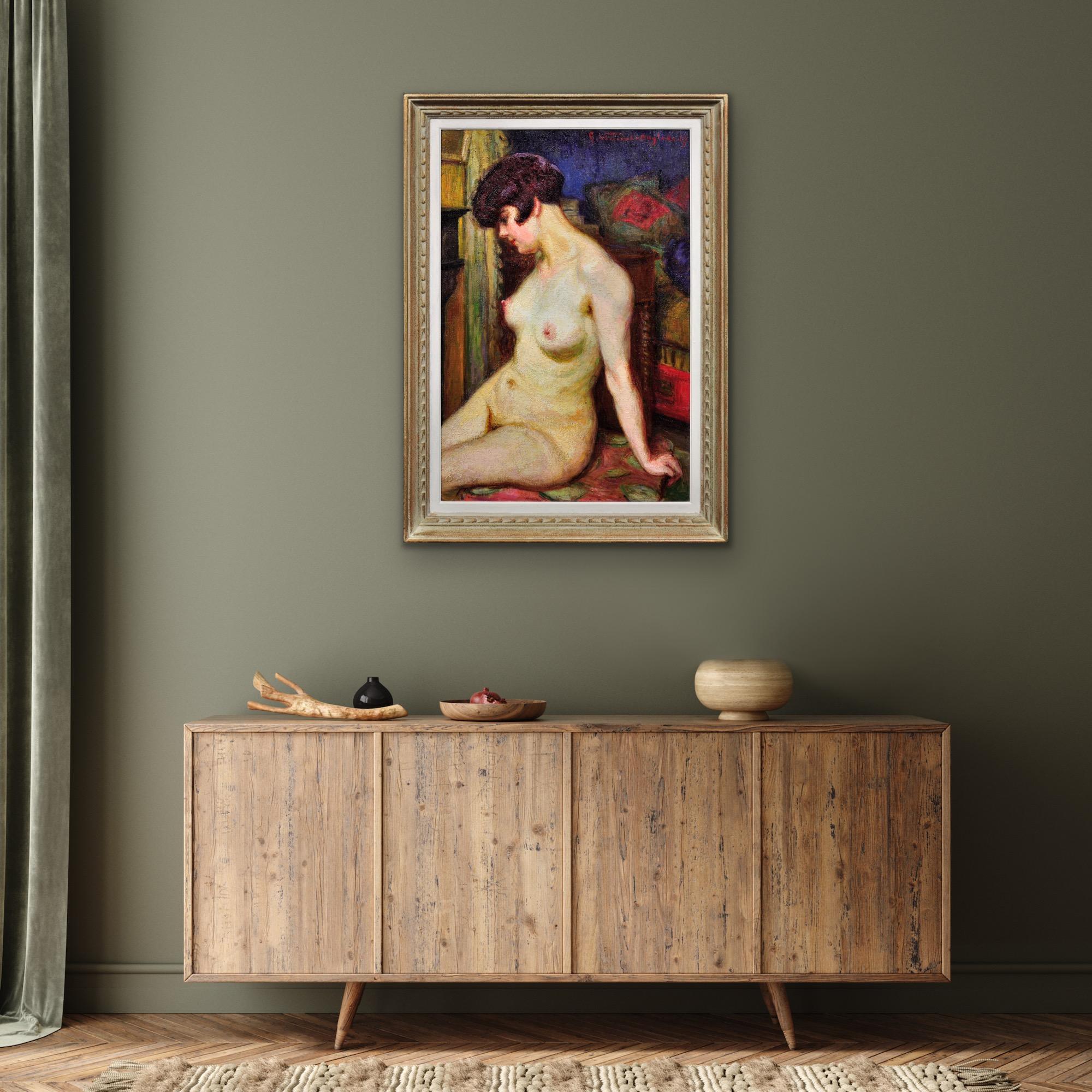 La Muse Framed 1937 French Post-Impressionist Oil Painting Of A Female Nude For Sale 6