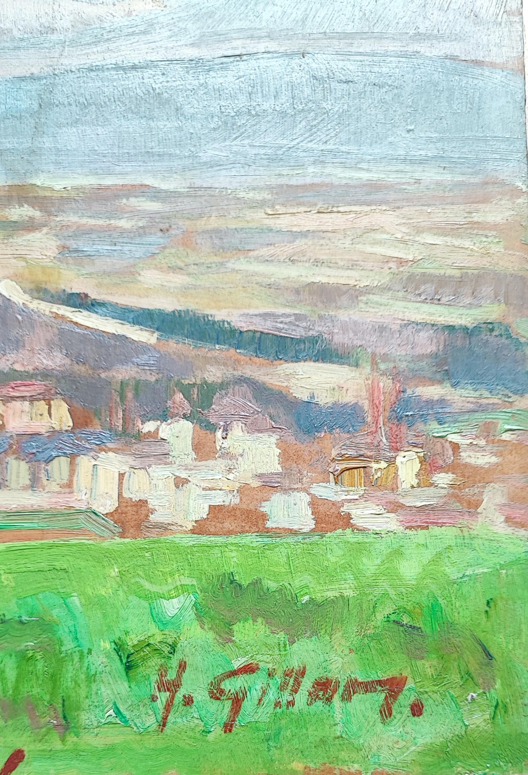 Renens und Jura, Schweiz (Blau), Landscape Painting, von Henri Vincent Gillard