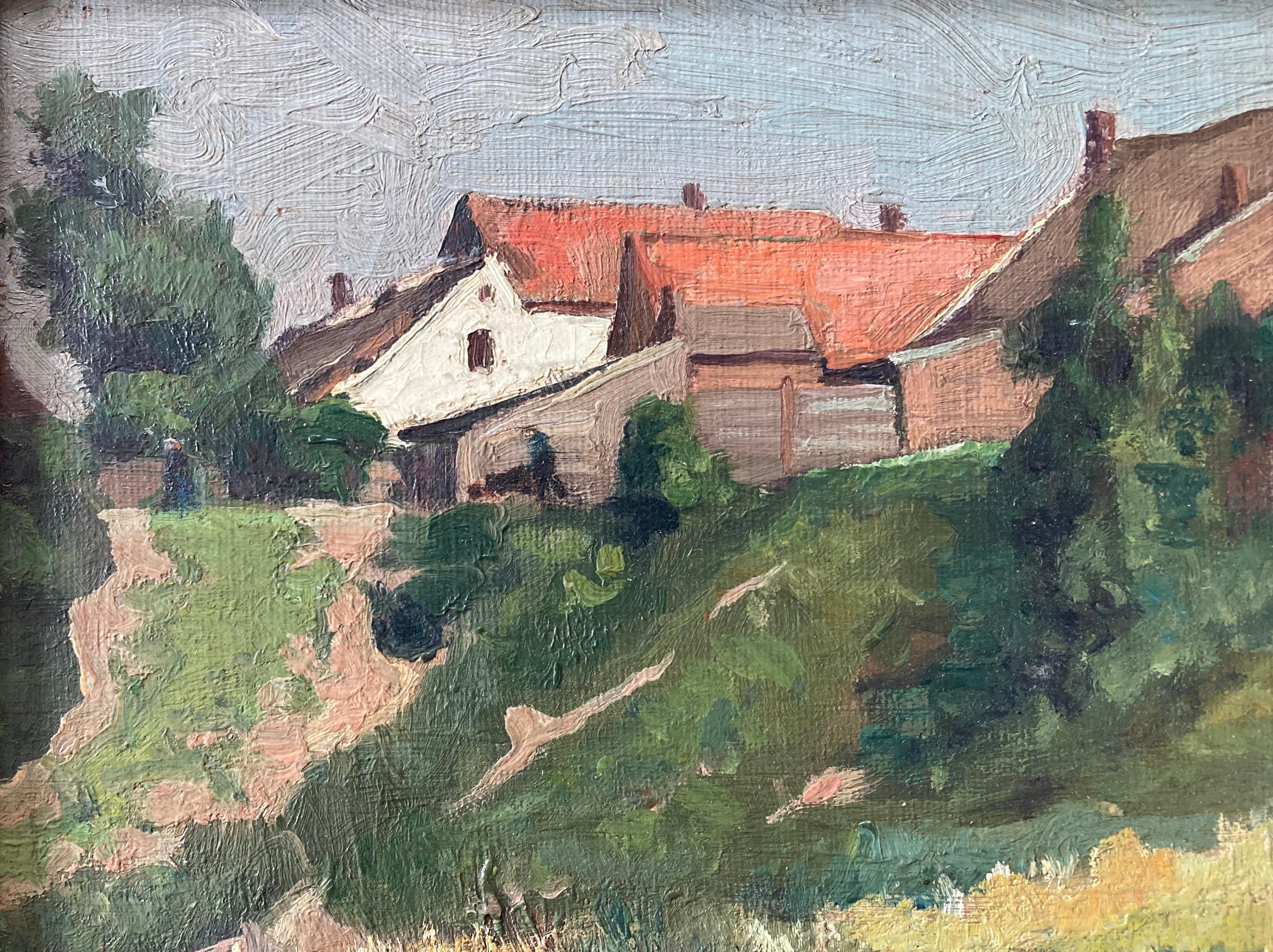 Belgian Impressionist painting of a sunlit village For Sale 1
