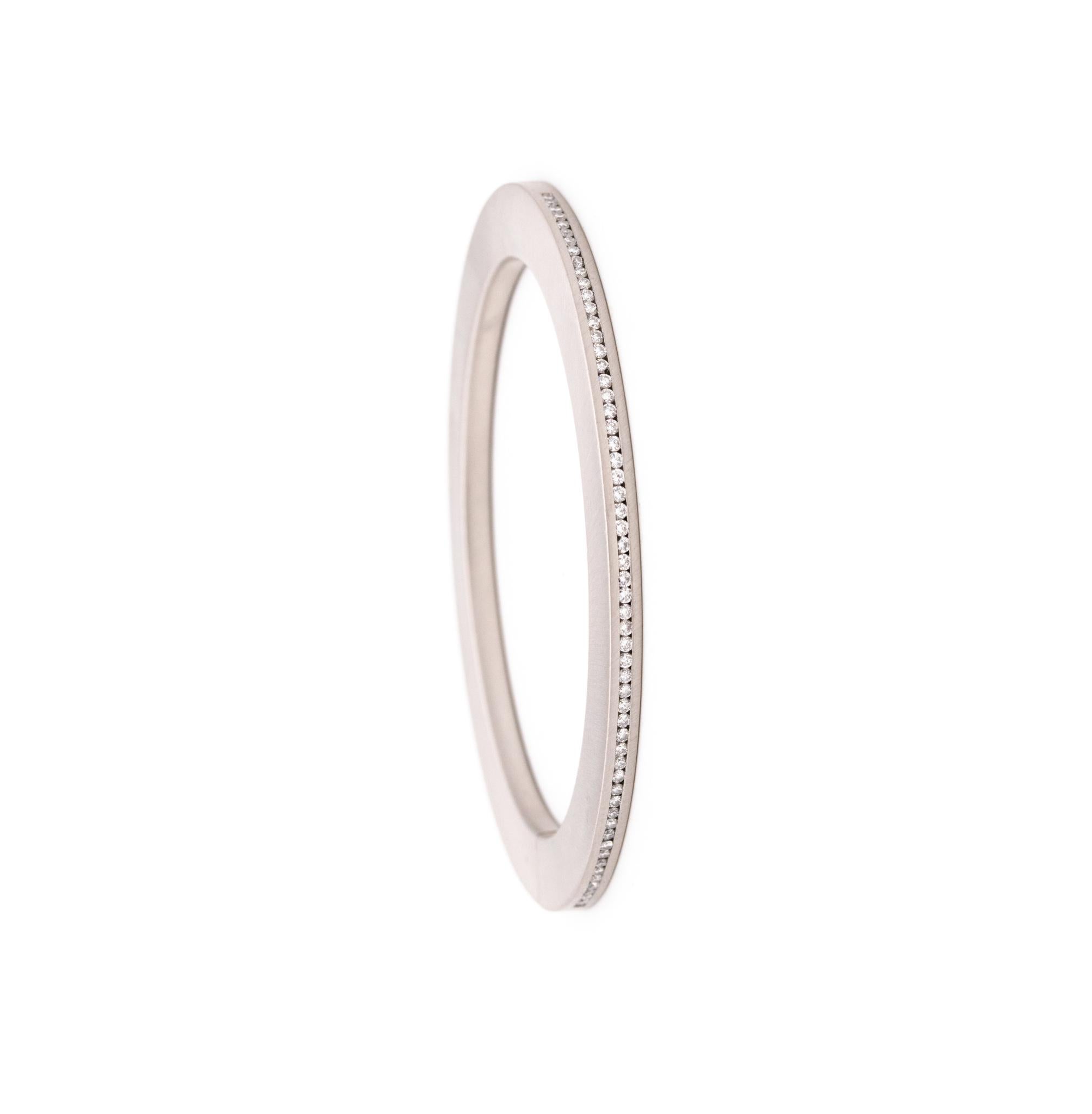 Bauhaus platinum bangle designed by Henrich & Denzel.

Very modern, sleek and contemporary bracelet, created by the German-Swiss jewelry designers of Henrich & Denzel. This gorgeous bangle bracelet has been manufactured with impeccable details in