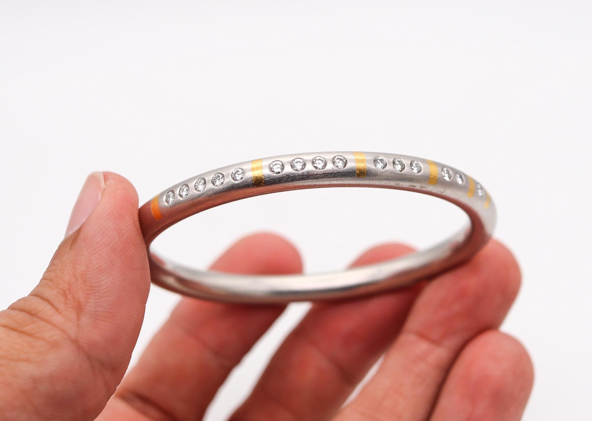 Modern Henrich & Denzel Germany Bauhaus Bangle Platinum 24 Kt Gold Inlaid 1.20 Diamonds For Sale