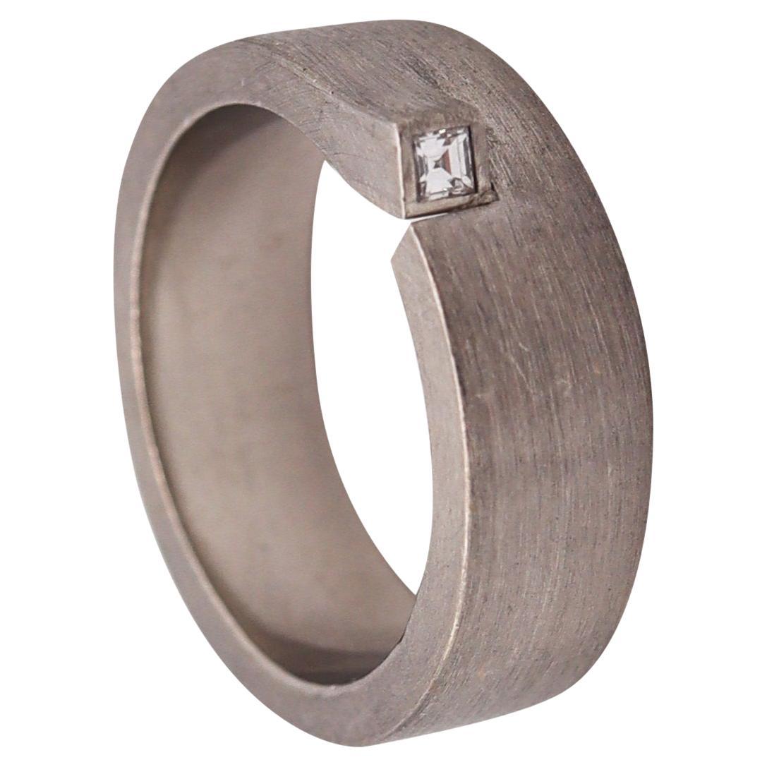 Henrich & Denzel Germany Bauhaus Geometric Ring Platinum VVS Carre Cut Diamond For Sale