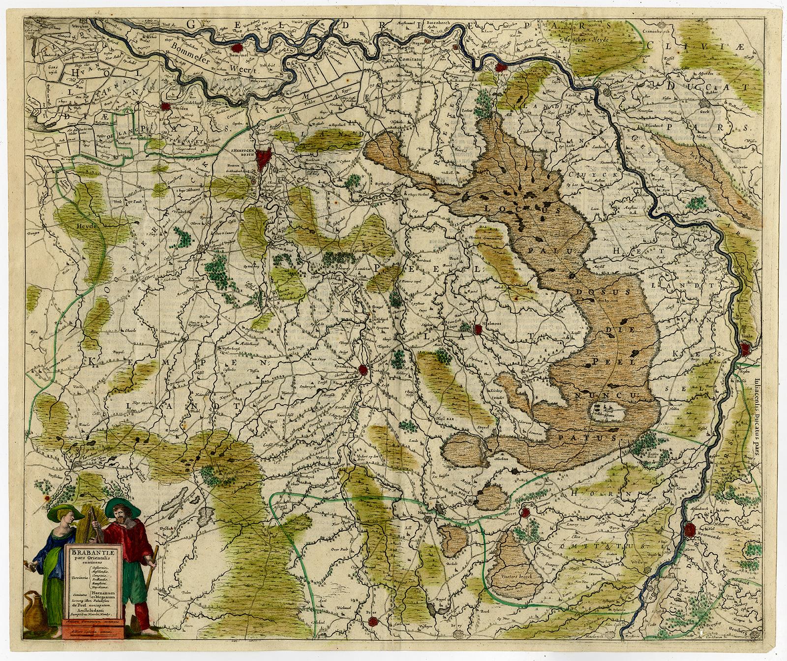 Antique map of  Brabant (Brabantiae) by Hondius - Handcol. engraving - 17th c. - Print by Henricus Hondius