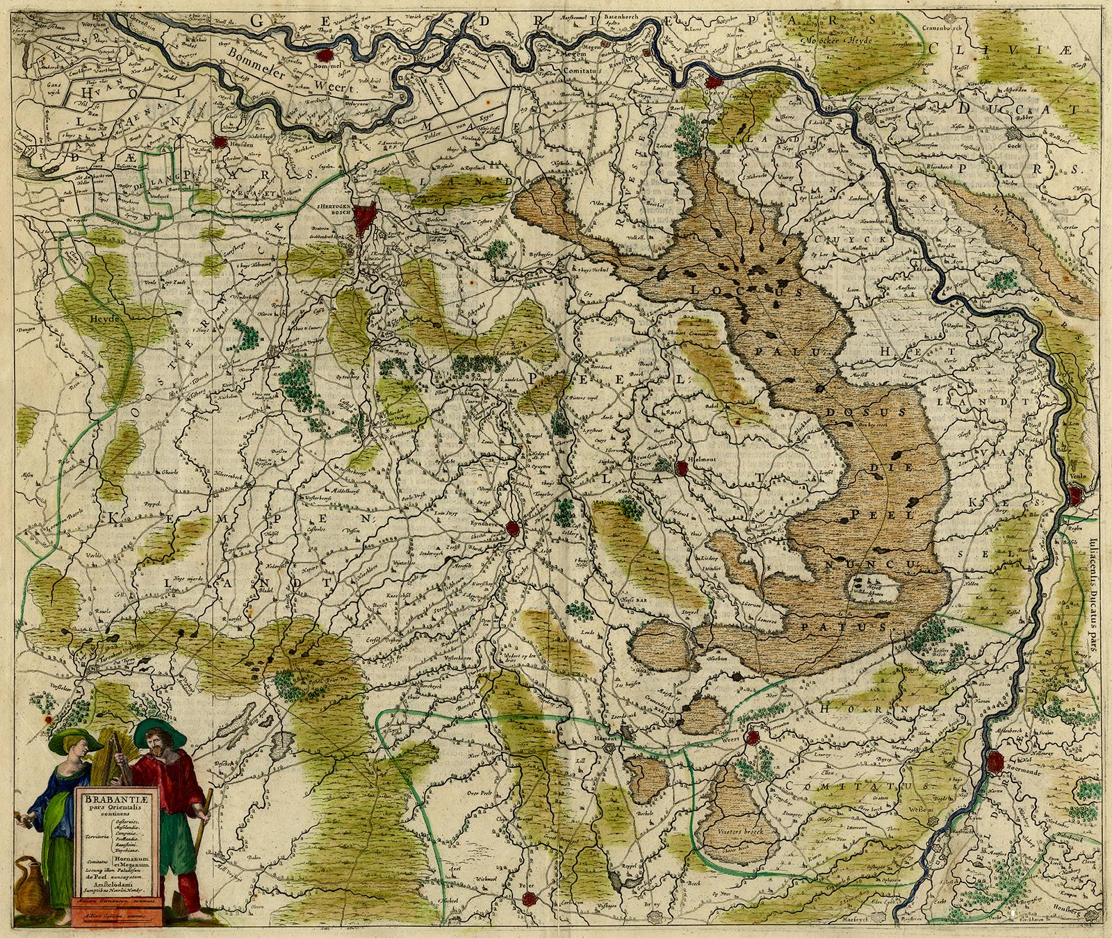 Henricus Hondius Print - Antique map of  Brabant (Brabantiae) by Hondius - Handcol. engraving - 17th c.