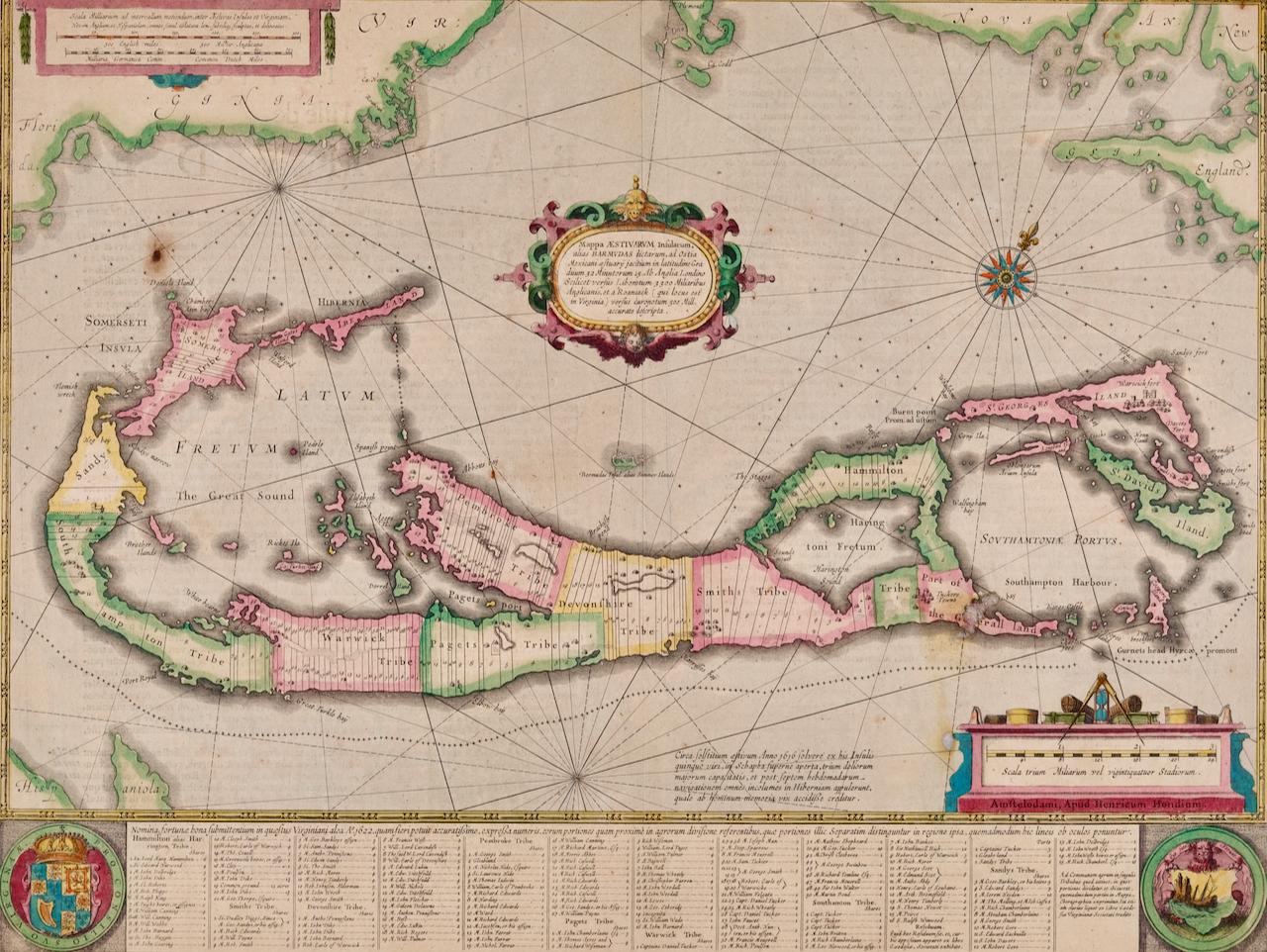 This attractive and interesting map of Bermuda by Henricus Hondius in 1633 is entitled 